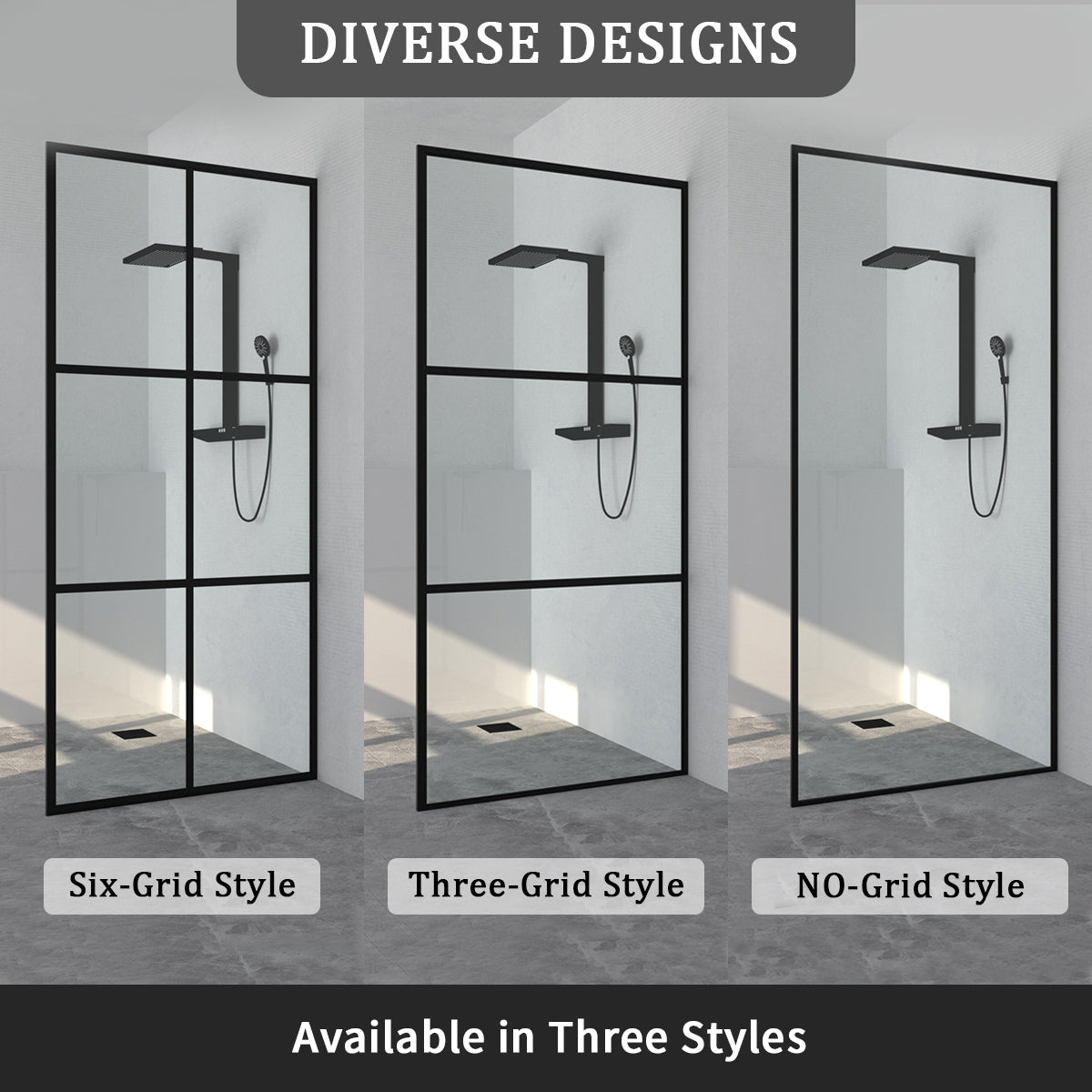 Tydex 34 in. W x 72 in. H Fixed Framed Shower Door in Matte Black Finish