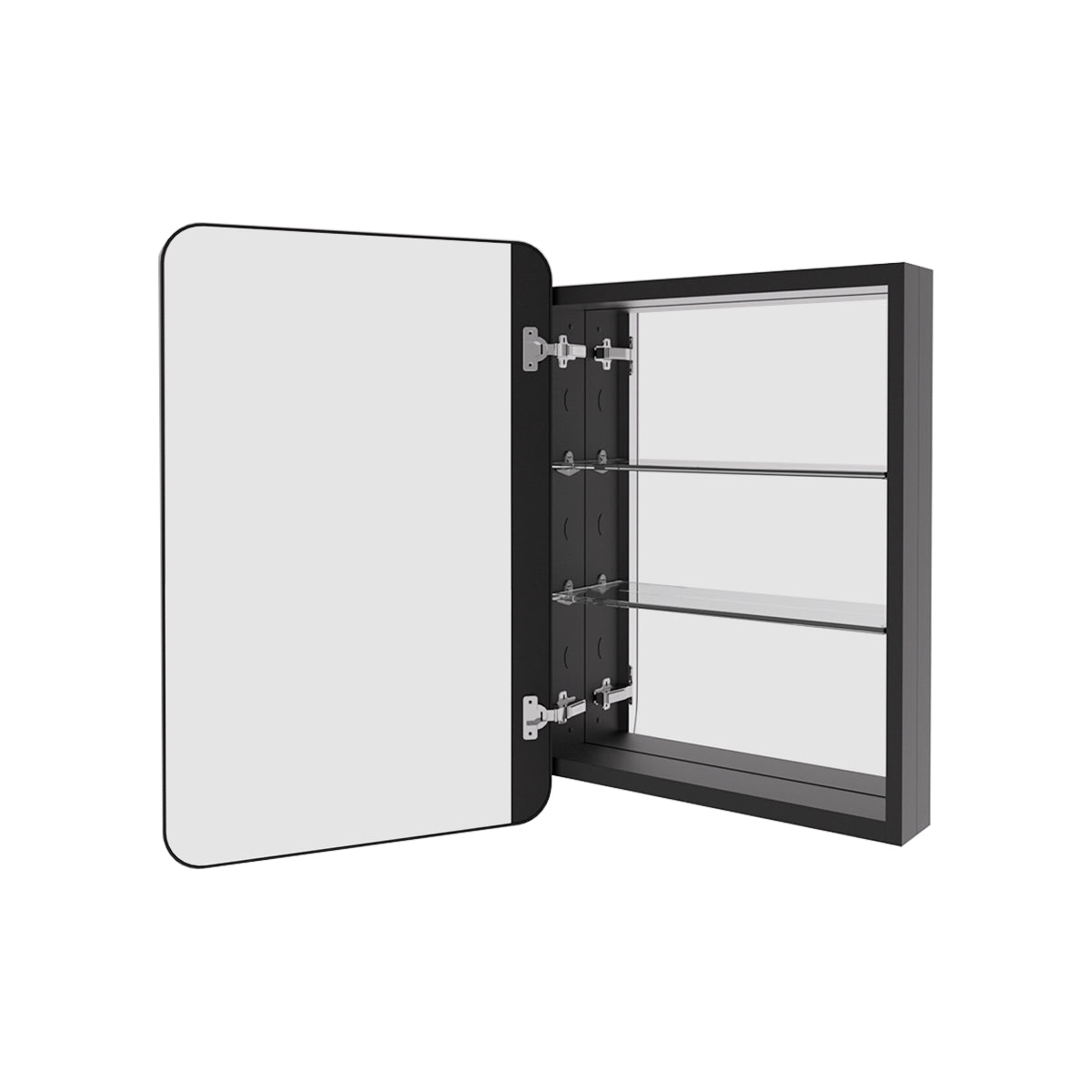 Framed Recessed or Surface-Mount Rectangular Matte Black Aluminum Medicine Cabinet with Mirror