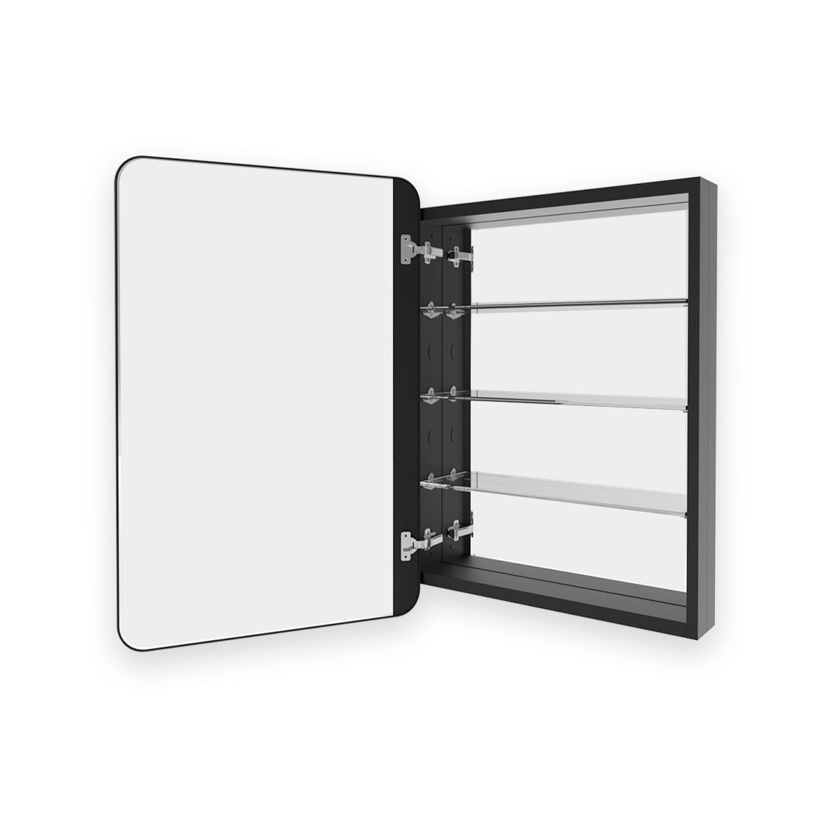 Framed Recessed or Surface-Mount Rectangular Matte Black Aluminum Medicine Cabinet with Mirror