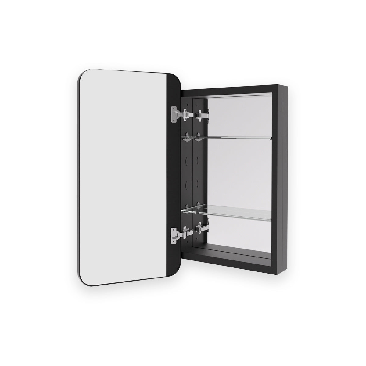 Framed Recessed or Surface-Mount Rectangular Matte Black Aluminum Medicine Cabinet with Mirror