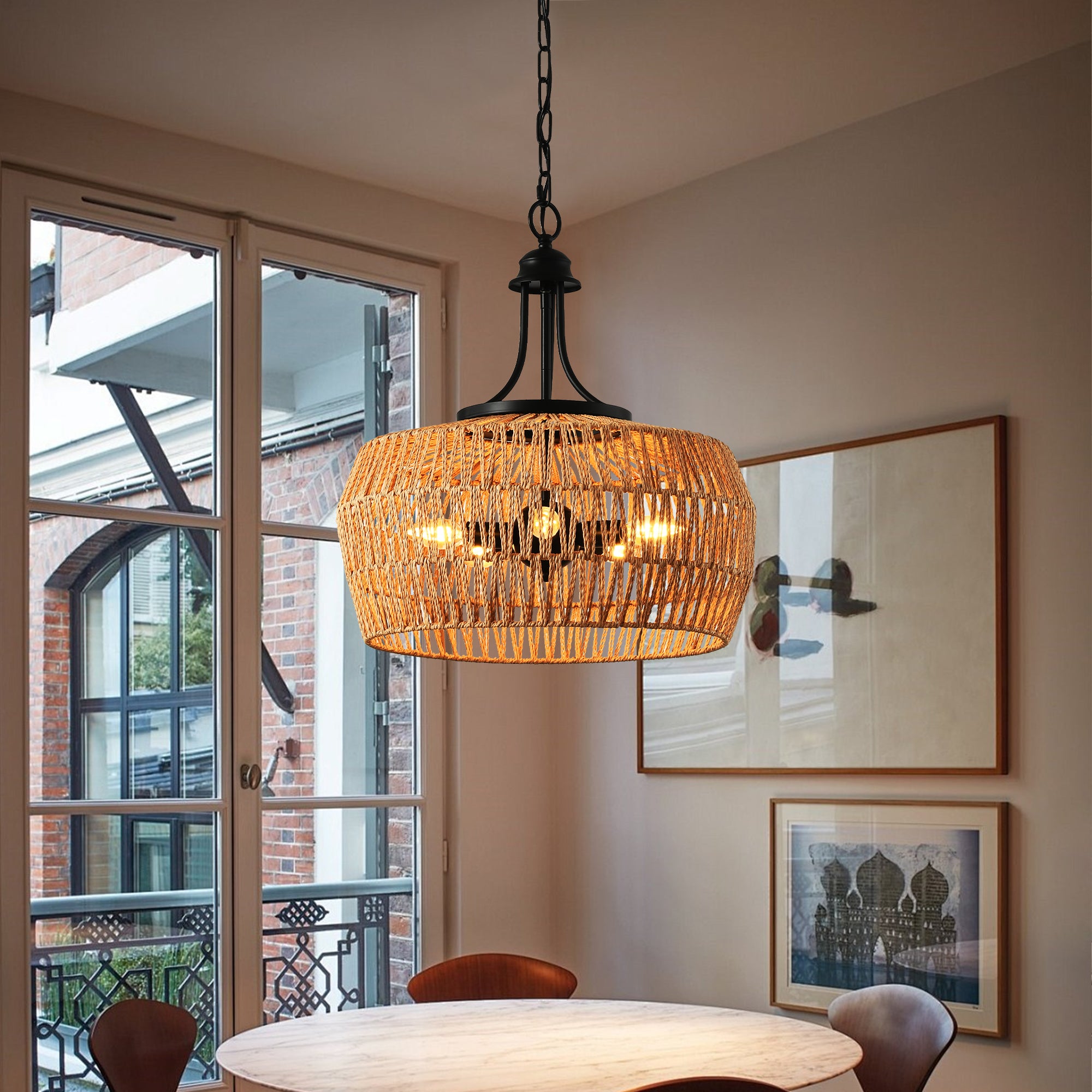 Helix 19 in. 5-Light E12 Black Woven Chandelier for Kitchen Island and Living Room