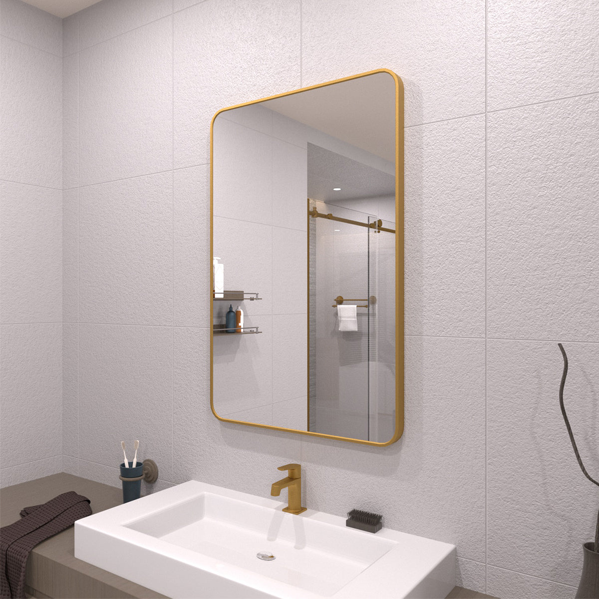 Taimei 32 in. W x 24 in. H Rectangular Framed Wall Bathroom Vanity Mirror in Matte Black