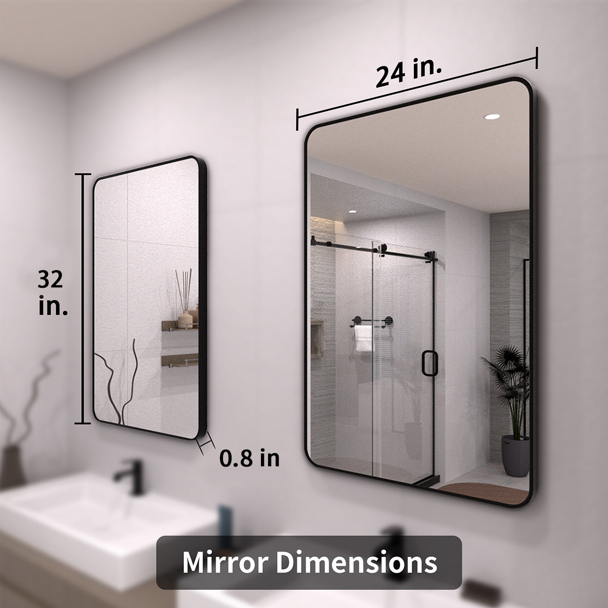 Taimei 32 in. W x 24 in. H Rectangular Framed Wall Bathroom Vanity Mirror in Matte Black