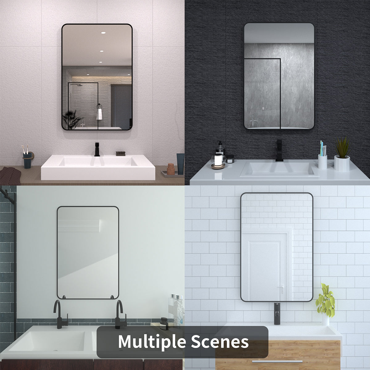 Taimei 32 in. W x 24 in. H Rectangular Framed Wall Bathroom Vanity Mirror in Matte Black