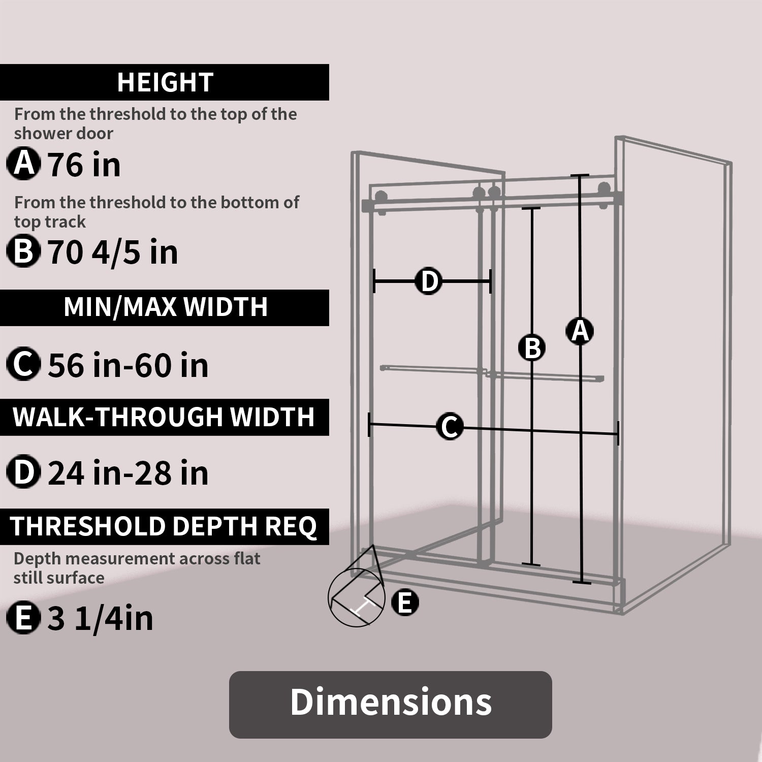 TaiMei 60 in. W x 76 in. H Sliding Semi-Frameless Shower Door with Clear Glass