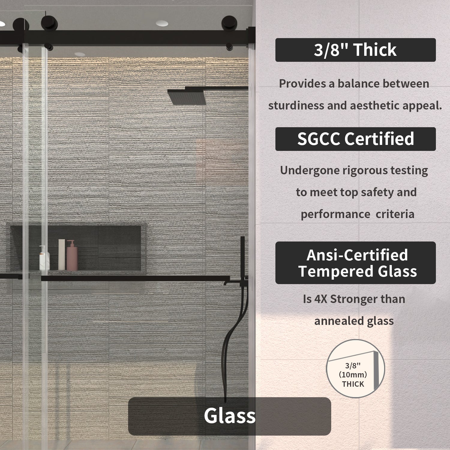 TaiMei 60 in. W x 76 in. H Sliding Semi-Frameless Shower Door with Clear Glass