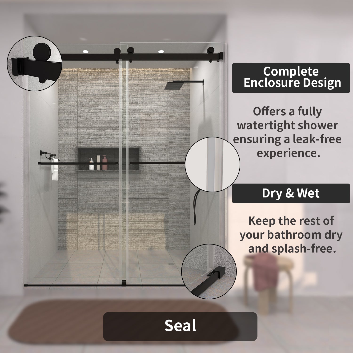 TaiMei 60 in. W x 76 in. H Sliding Semi-Frameless Shower Door with Clear Glass