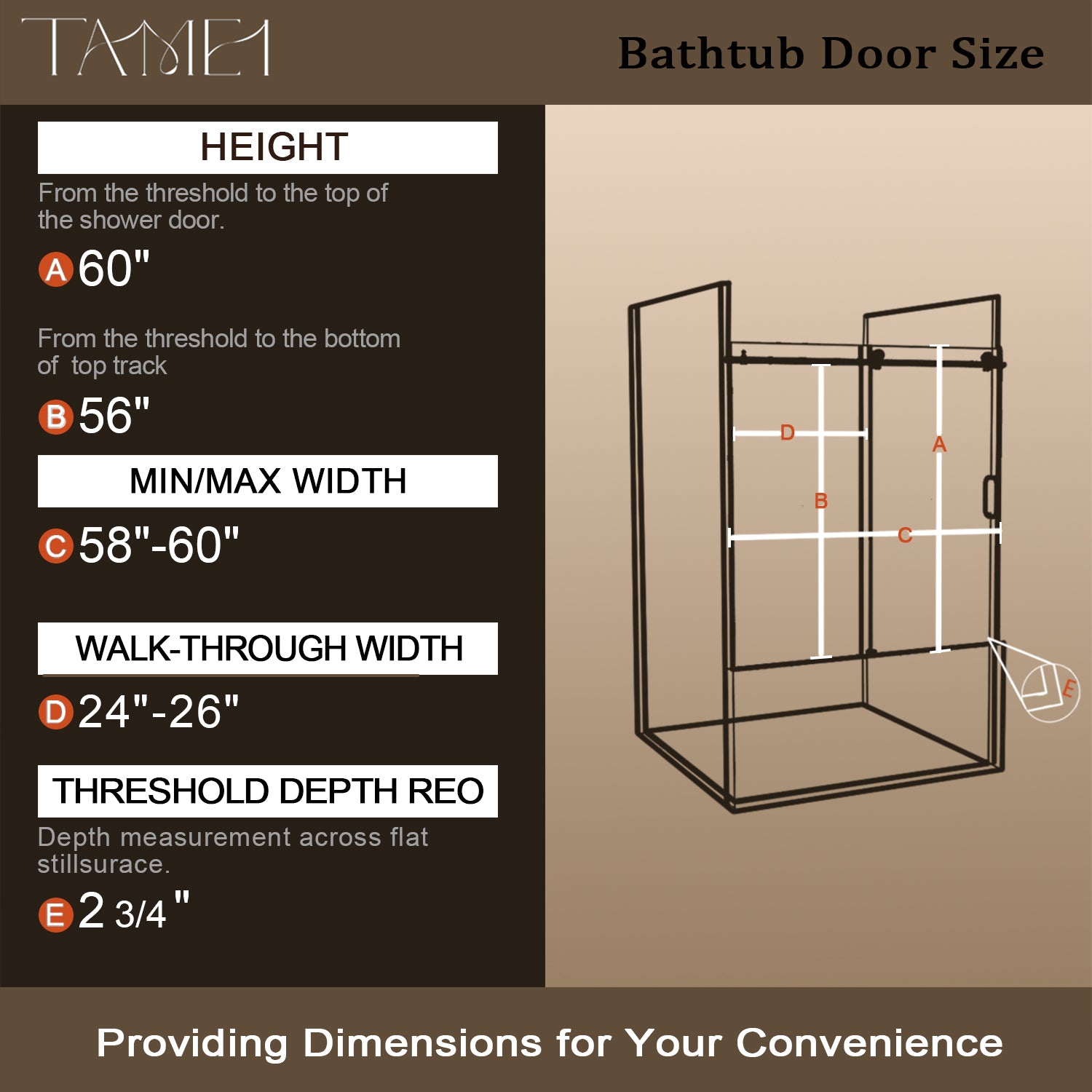 TaiMei 60 in. W x 60 in. H Sliding Semi Frameless Shower Door