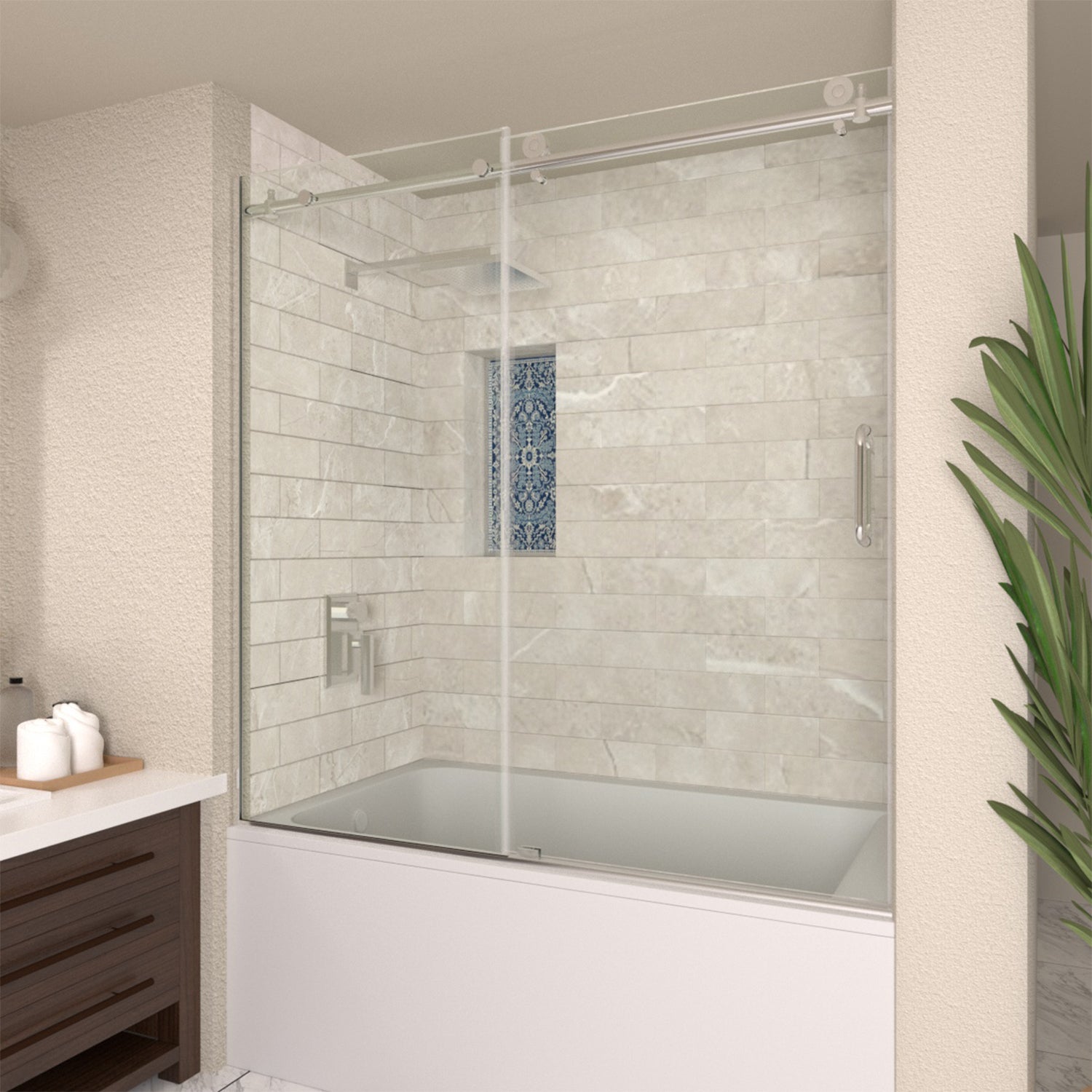 TaiMei 60 in. W x 60 in. H Sliding Semi Frameless Shower Door