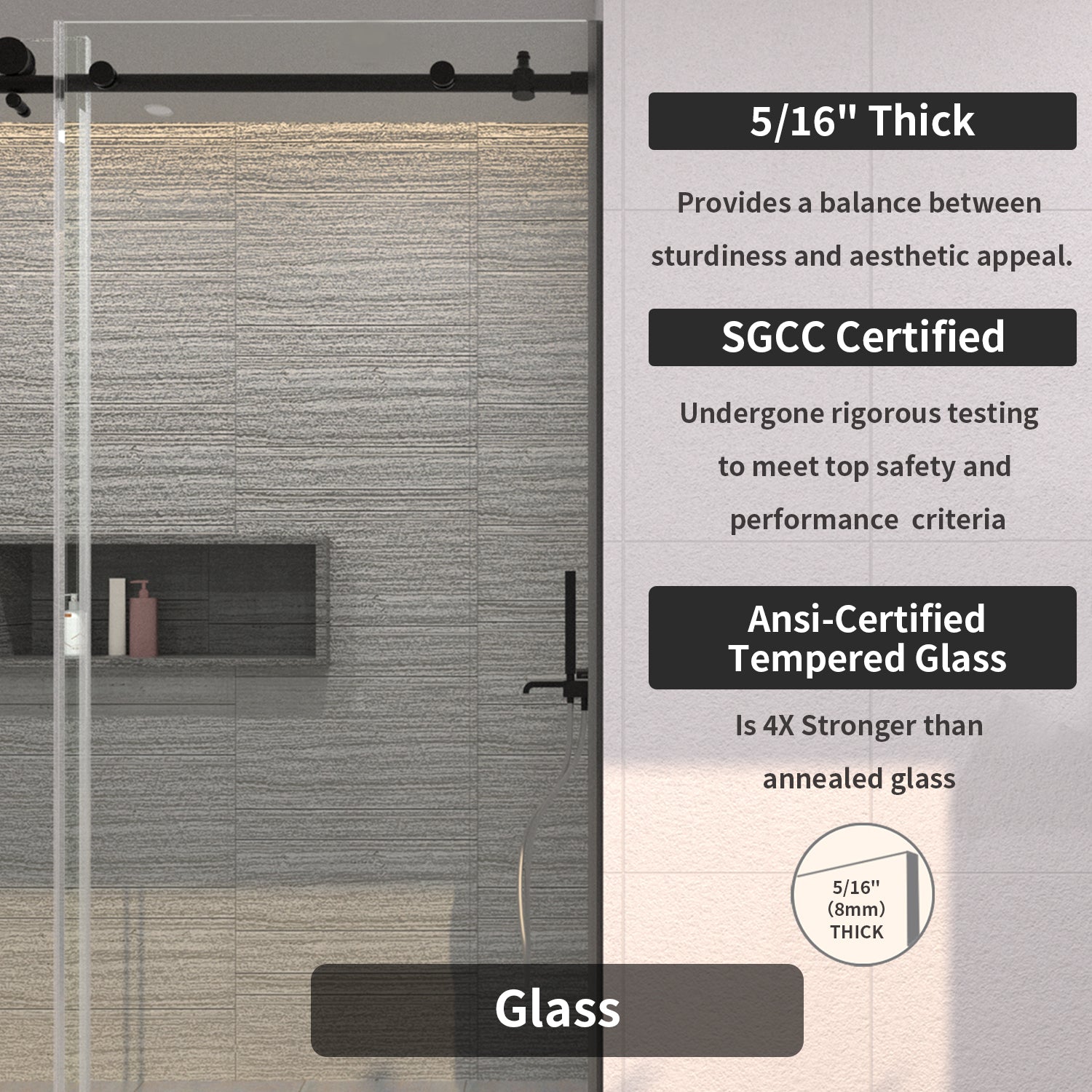 TaiMei 60 in. W x 76 in. H Sliding Semi-Frameless Shower Door with Clear Glass