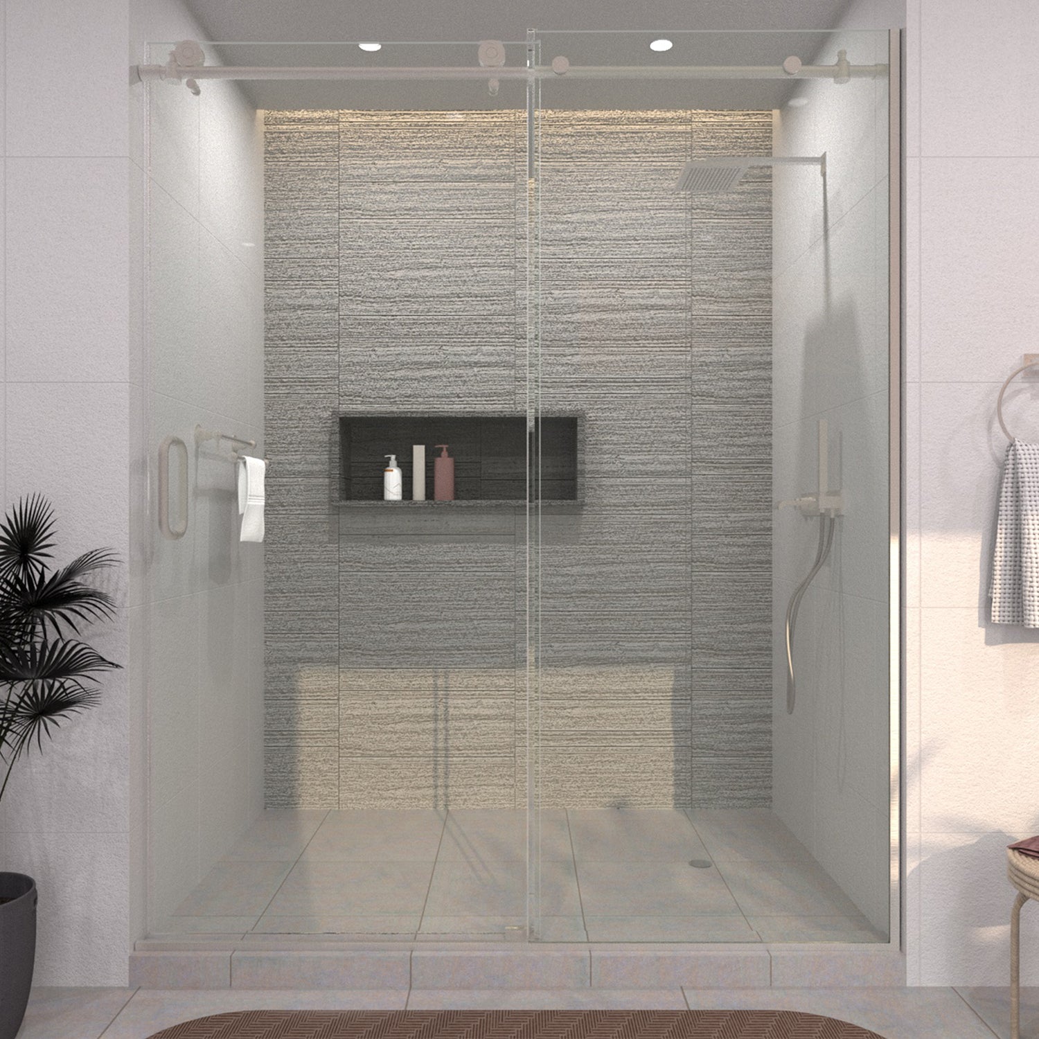 TaiMei 60 in. W x 76 in. H Sliding Semi-Frameless Shower Door with Clear Glass