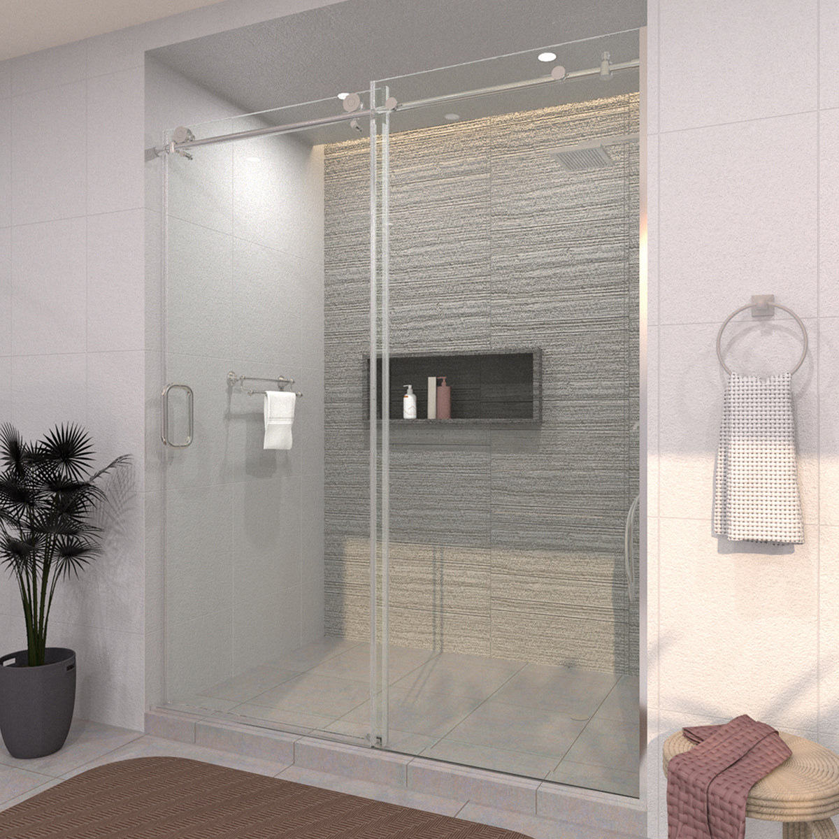 Tydex 60 in. W x 76 in. H Sliding Semi-Frameless Shower Door Finish with Clear Glass