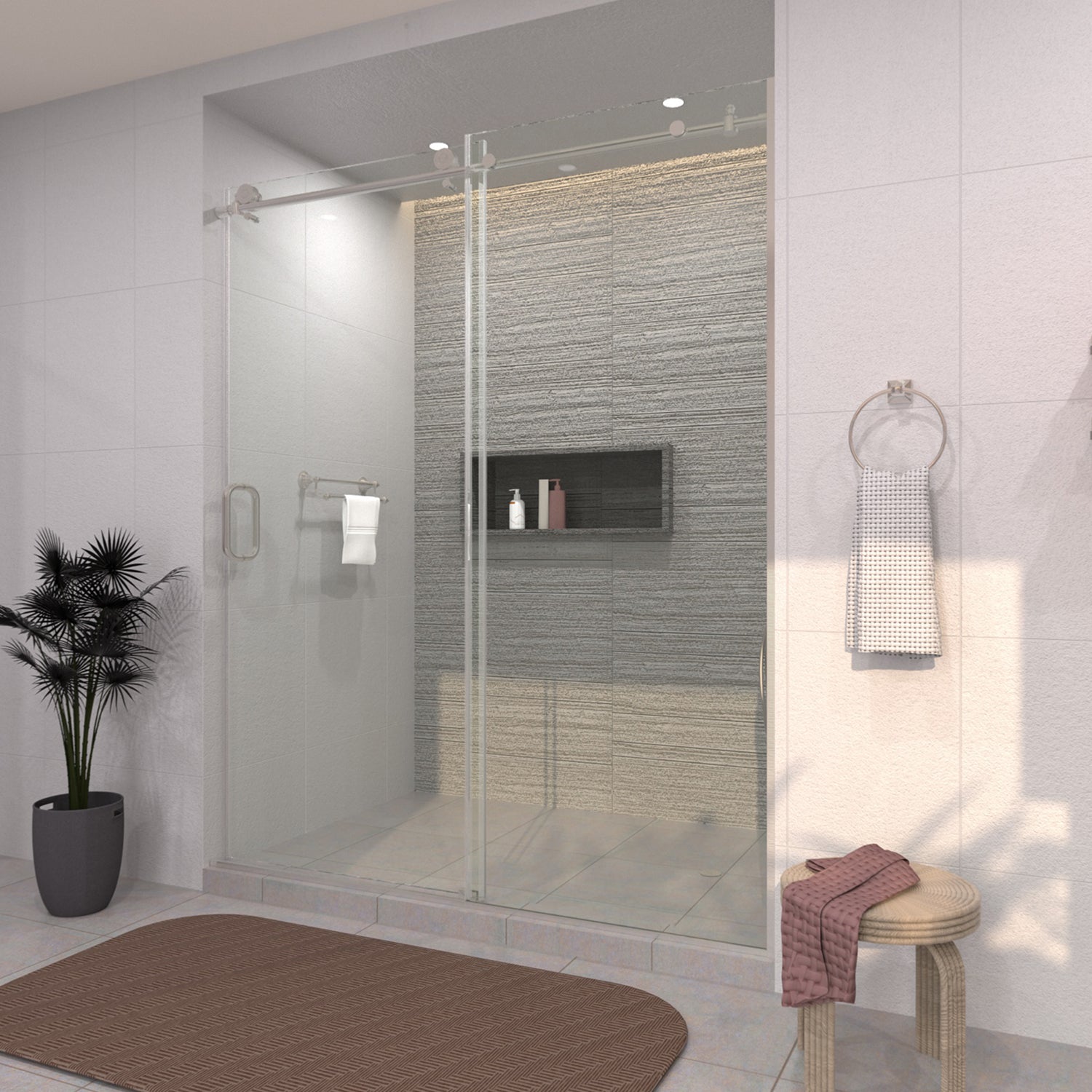 TaiMei 60 in. W x 76 in. H Sliding Semi-Frameless Shower Door with Clear Glass