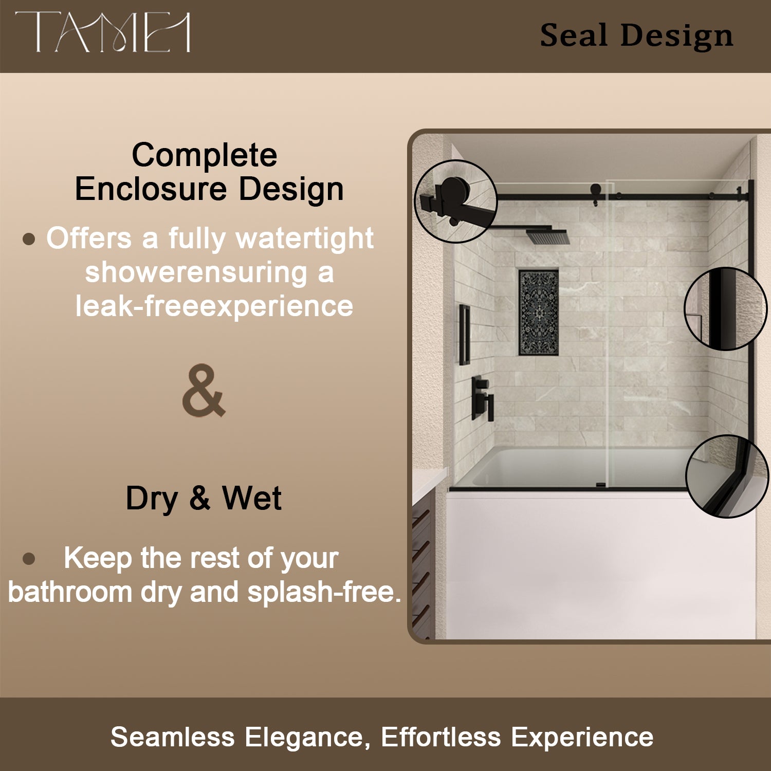 TaiMei 60 in. W x 60 in. H Sliding Semi Frameless Tub Door with Clear Glass and Handles