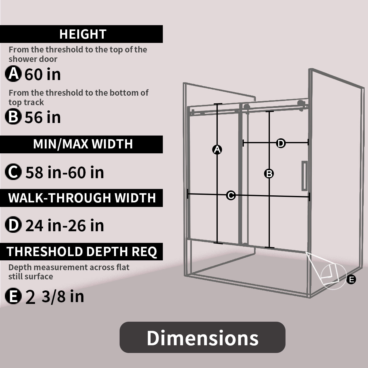 Tydex 60 in. W x 60 in. H Sliding Semi Frameless Tub Door with Clear Glass