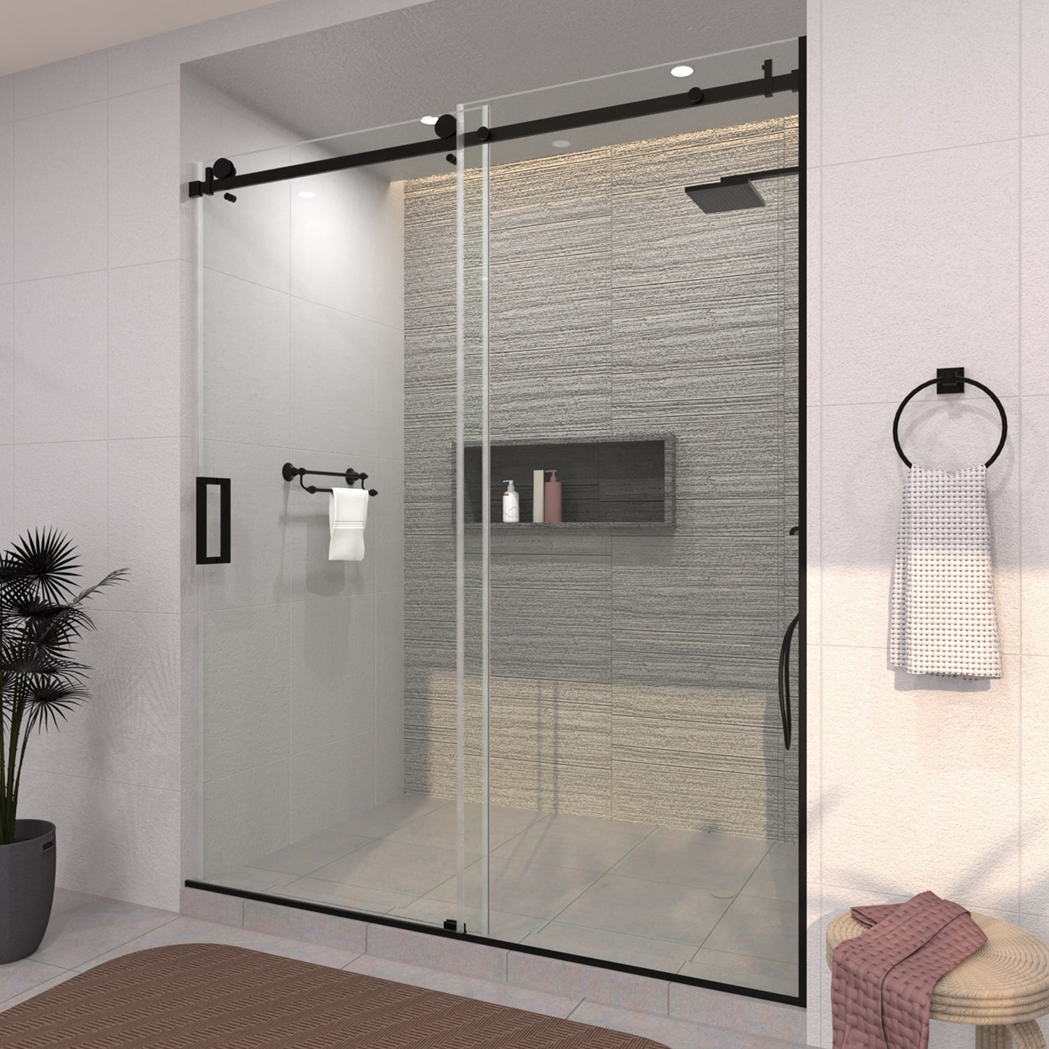 Tydex 60 in. W x 76 in. H Sliding Semi-Frameless Shower Door Finish with Clear Glass