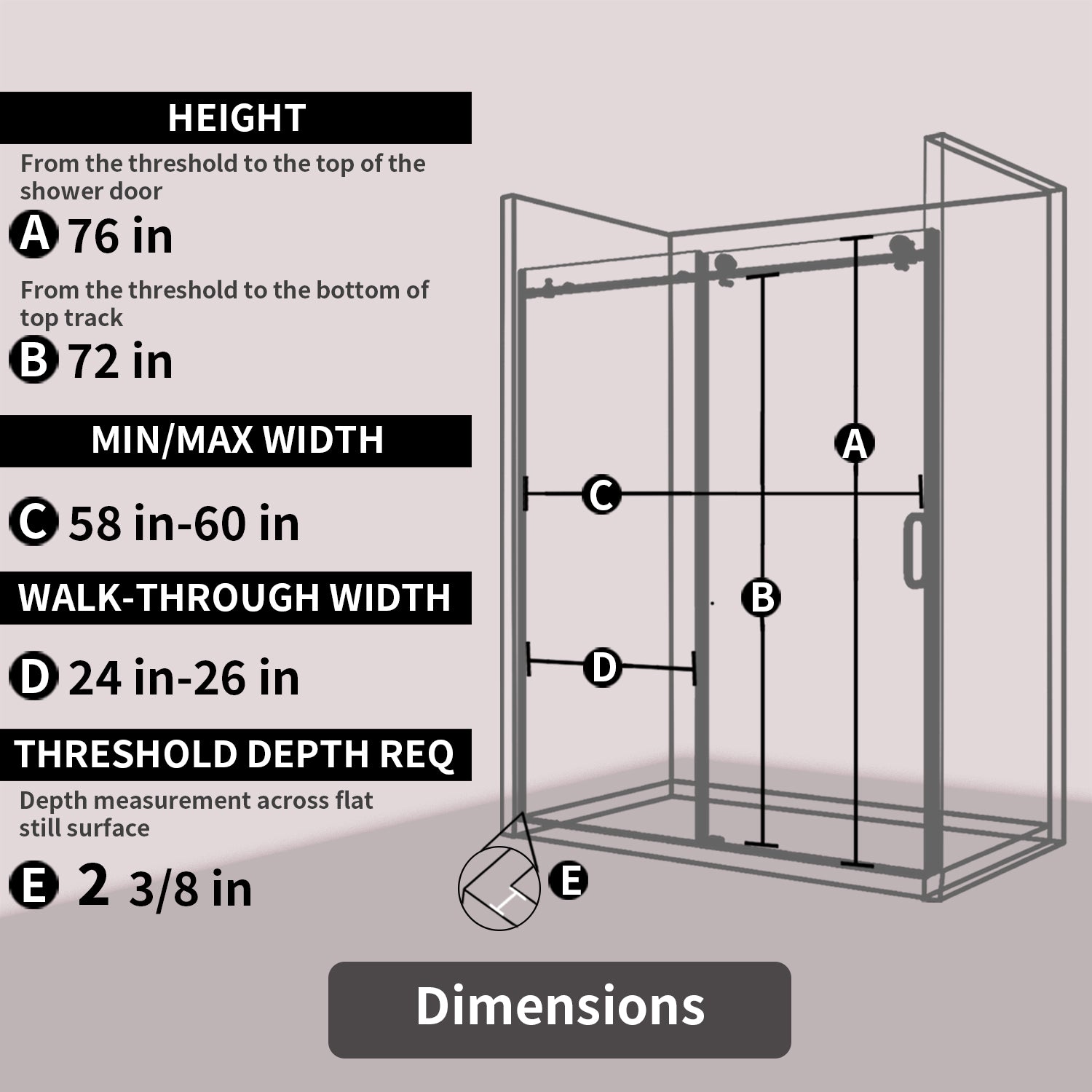 Tydex 60 in. W x 76 in. H Sliding Semi-Frameless Shower Door Finish with Clear Glass