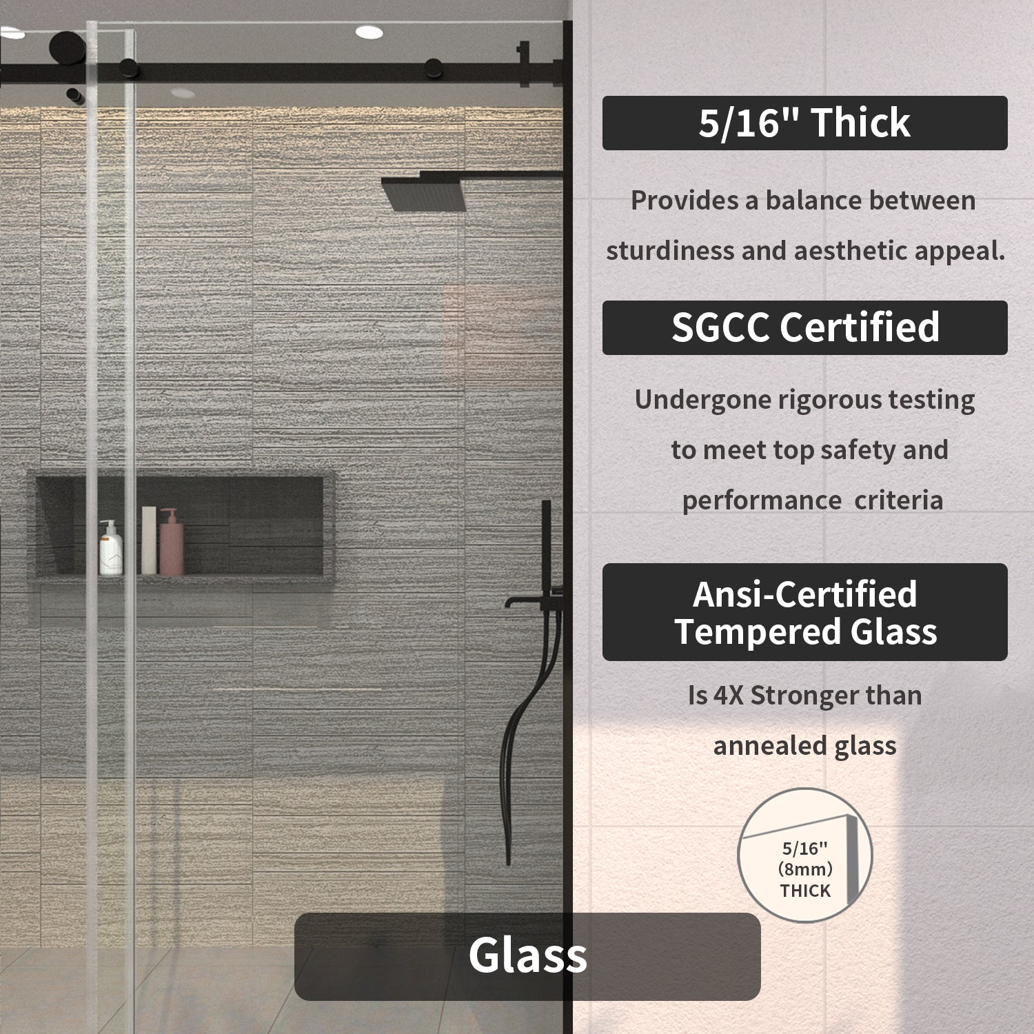 Tydex 60 in. W x 76 in. H Sliding Semi-Frameless Shower Door Finish with Clear Glass