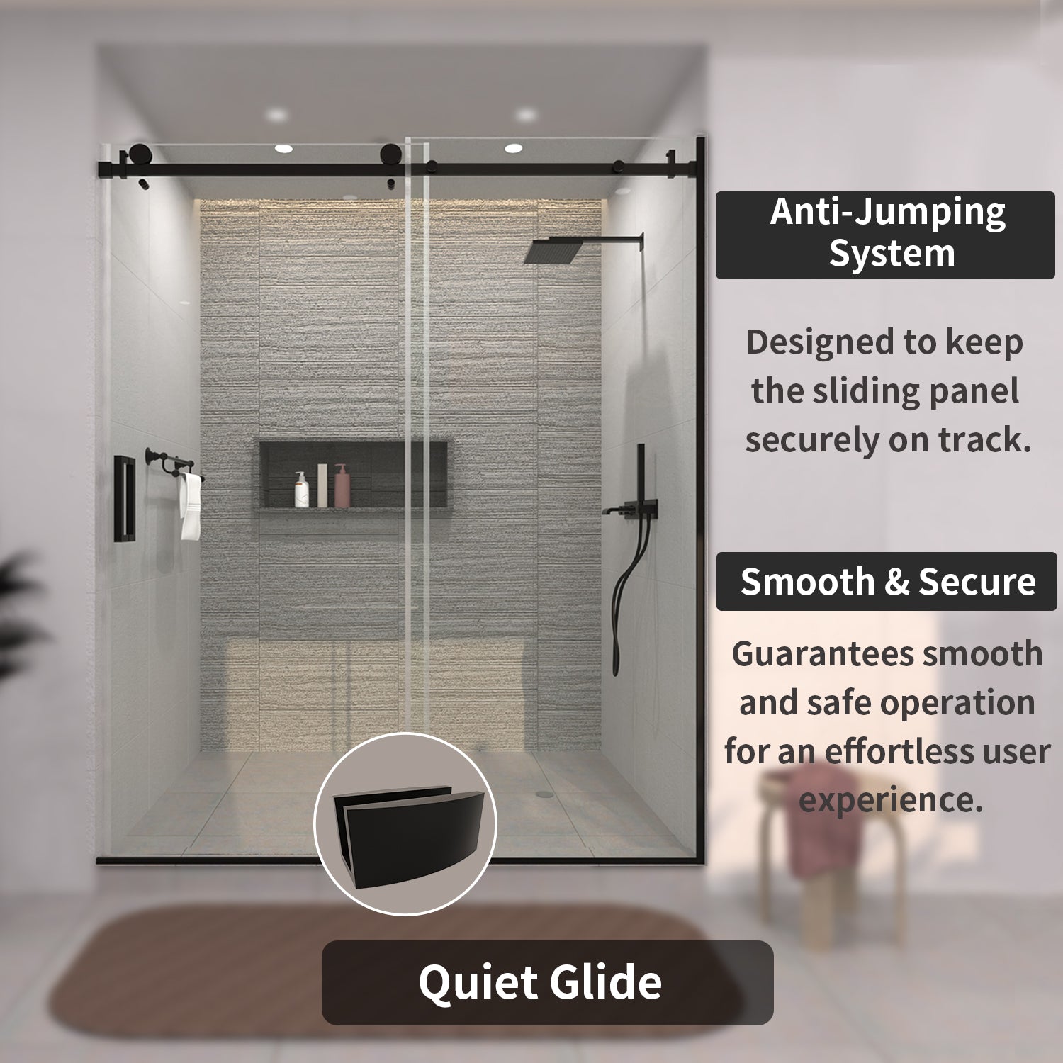 Tydex 60 in. W x 76 in. H Sliding Semi-Frameless Shower Door Finish with Clear Glass