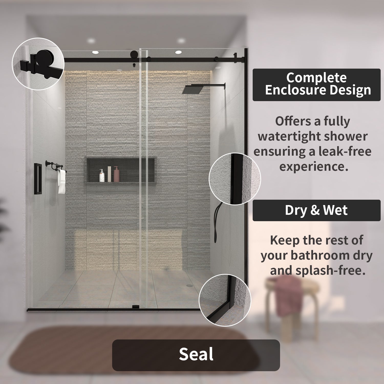 Tydex 60 in. W x 76 in. H Sliding Semi-Frameless Shower Door Finish with Clear Glass