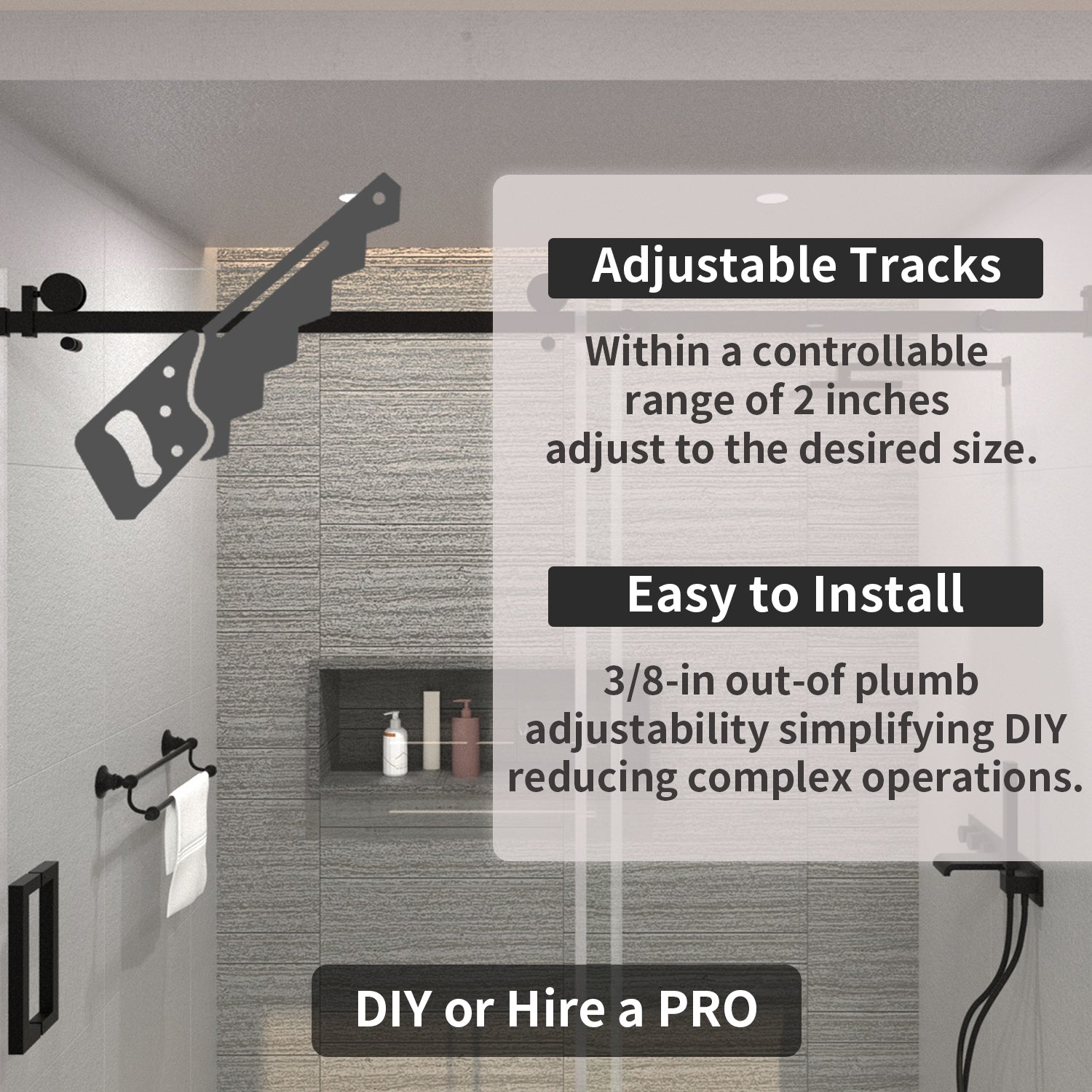 Tydex 60 in. W x 76 in. H Sliding Semi-Frameless Shower Door Finish with Clear Glass