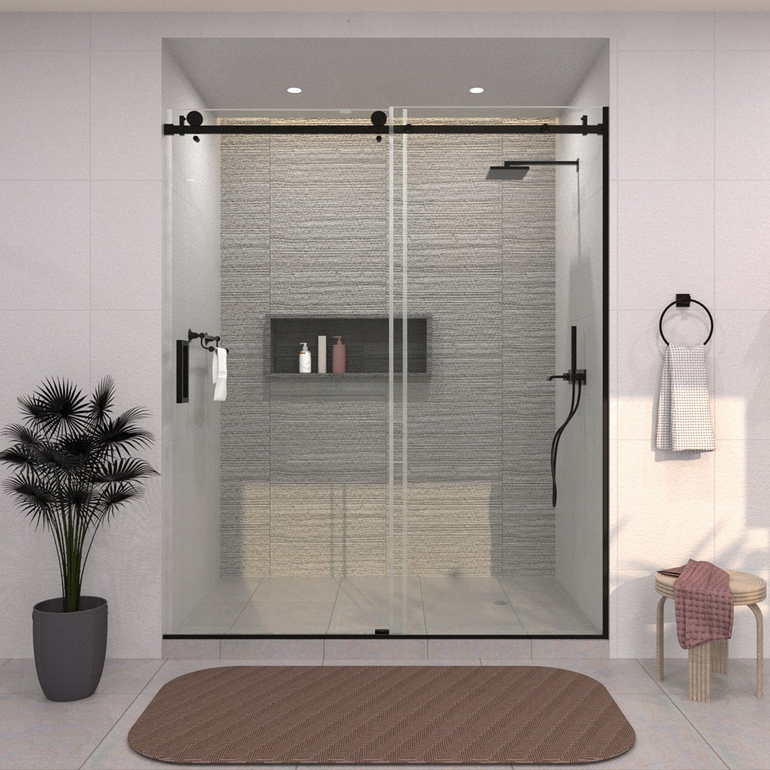 Tydex 60 in. W x 76 in. H Sliding Semi-Frameless Shower Door Finish with Clear Glass