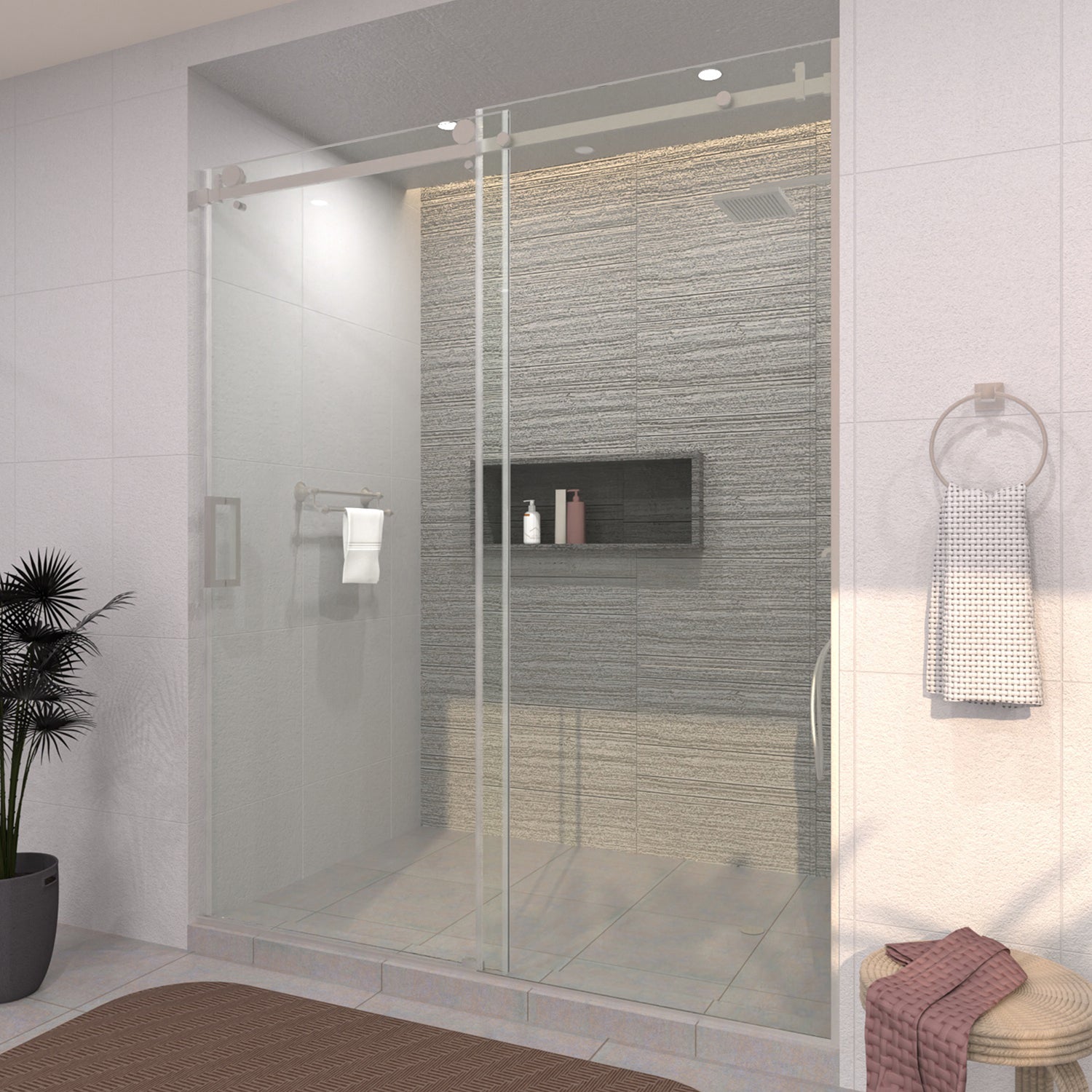 Tydex 60 in. W x 76 in. H Sliding Semi-Frameless Shower Door Finish with Clear Glass