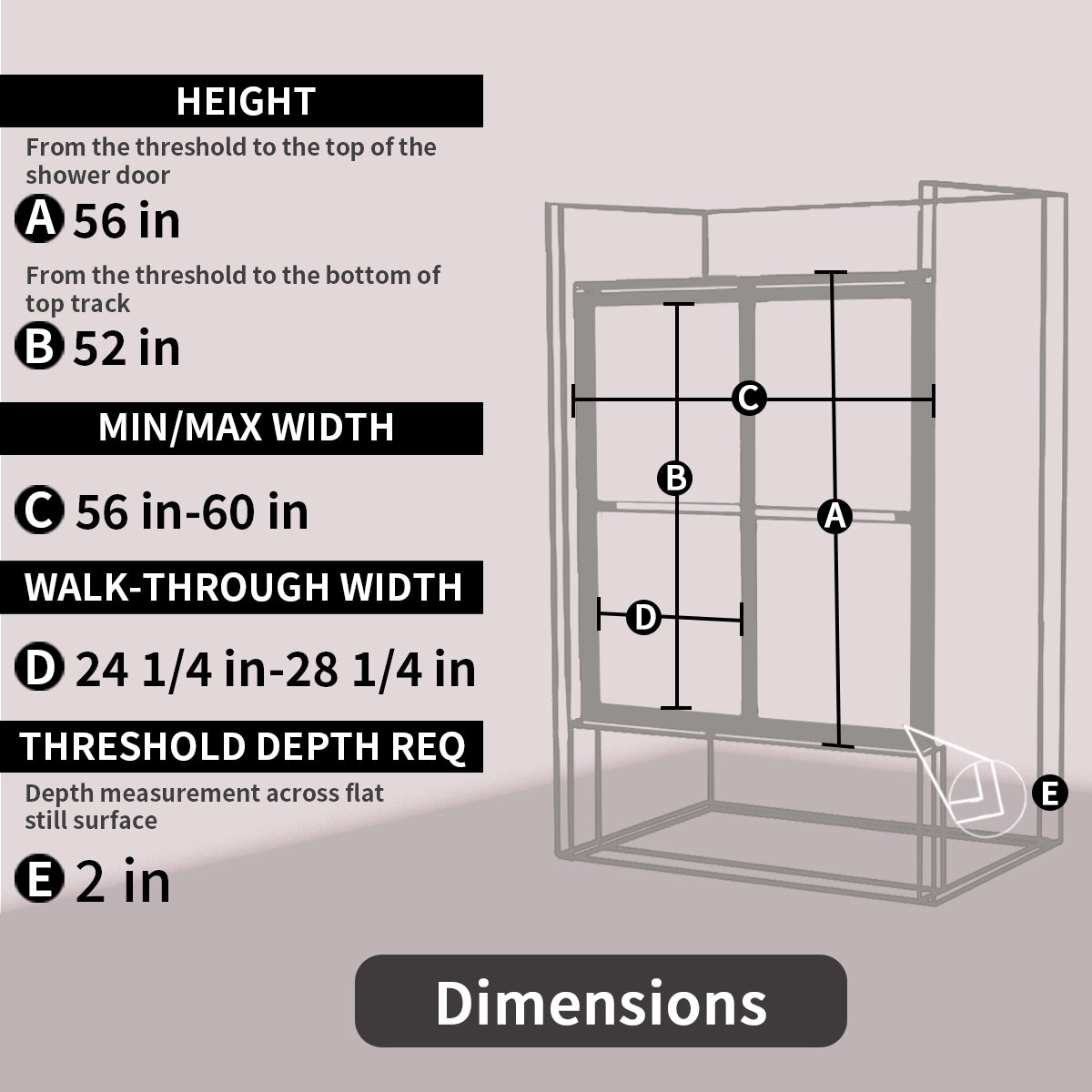 TaiMei 60 in. W x 56 in. H Sliding Semi Frameless Tub/Shower Door with Clear Glass and Handles