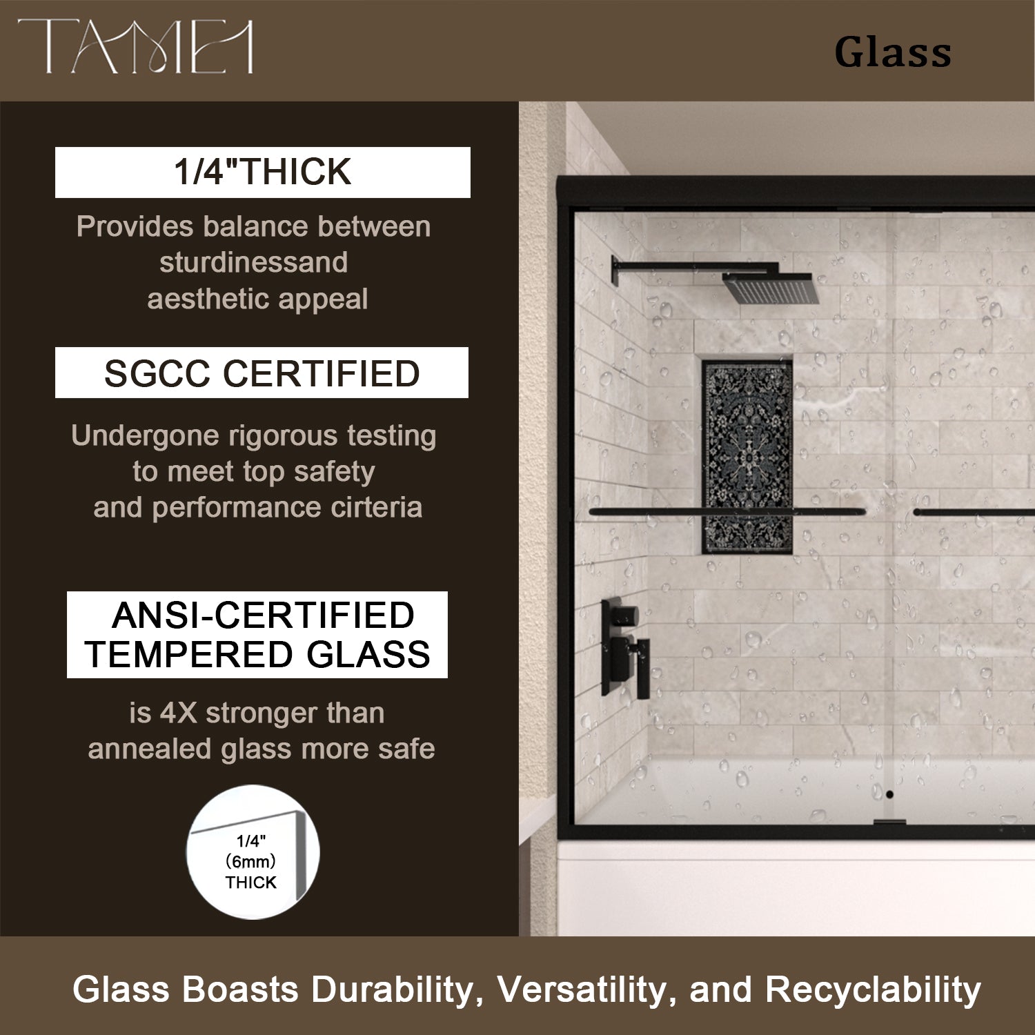 TaiMei 60 in. W x 56 in. H Sliding Semi Frameless Tub/Shower Door with Clear Glass and Handles