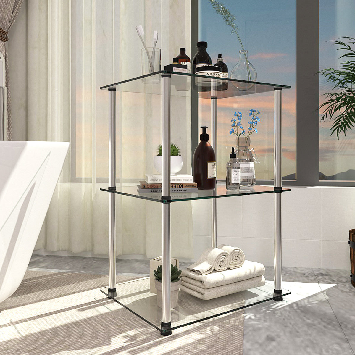 Modern Minimalist Bathroom Glass Shelf - Stylish Multi-Functional Storage Rack