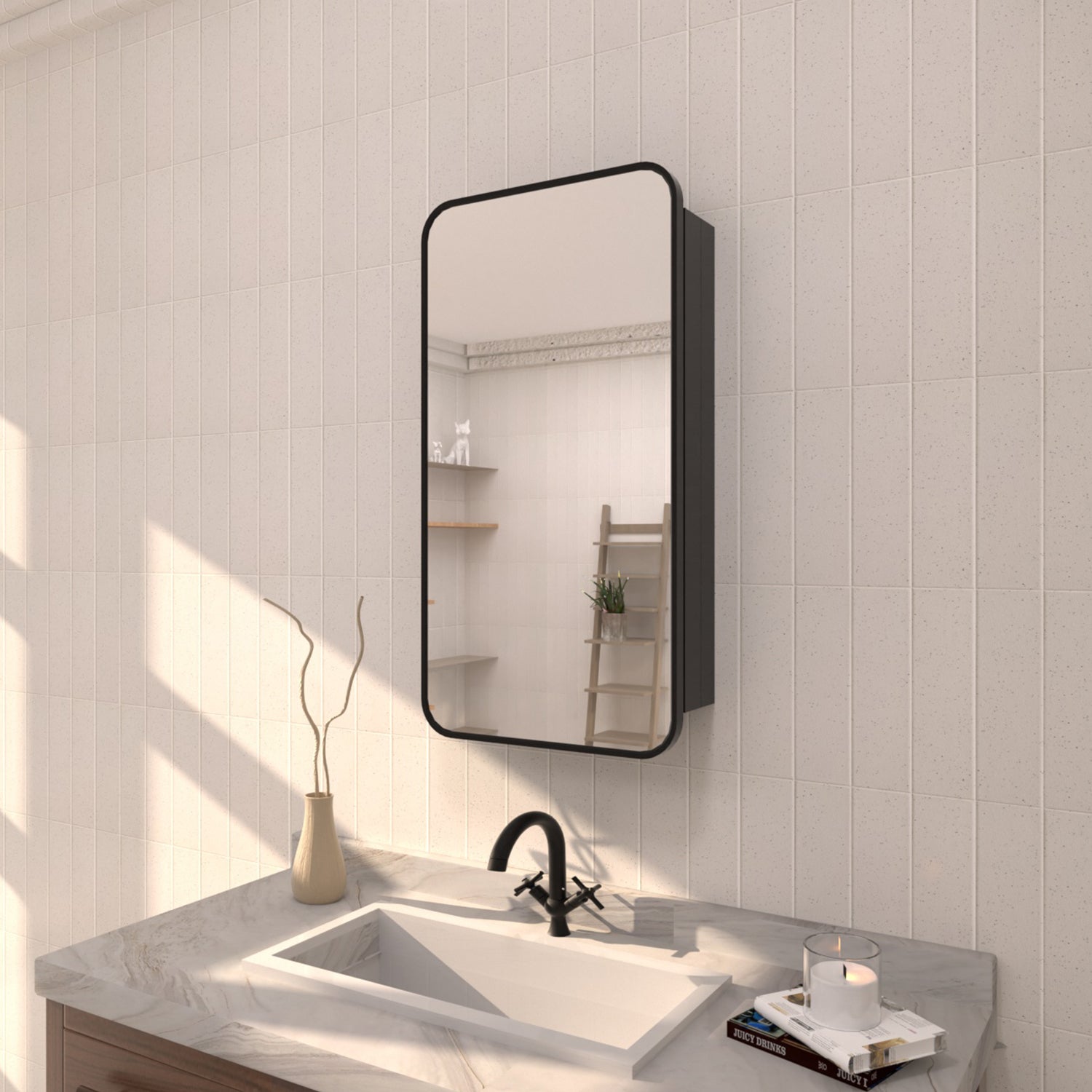 TaiMei multiple sizes Framed Recessed or Surface-Mount Rectangular Aluminum Medicine Cabinet with Mirror