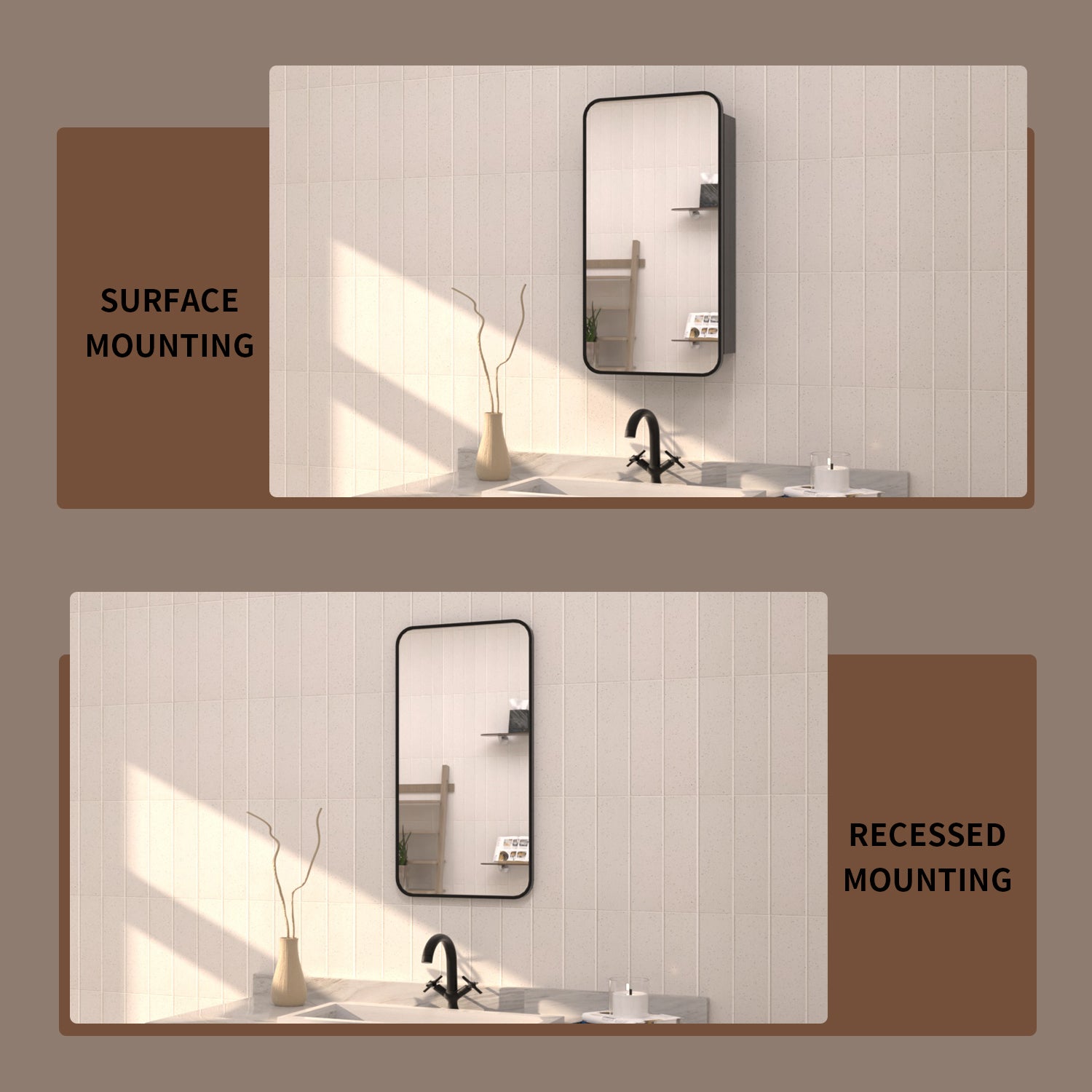 TaiMei multiple sizes Framed Recessed or Surface-Mount Rectangular Aluminum Medicine Cabinet with Mirror