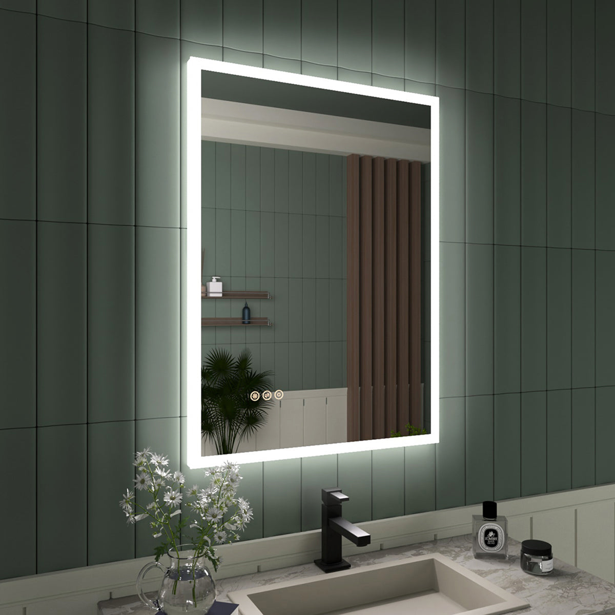Tydex Rectangular Frameless LED Wall Bathroom Vanity Mirror with Polished Crystal Finish