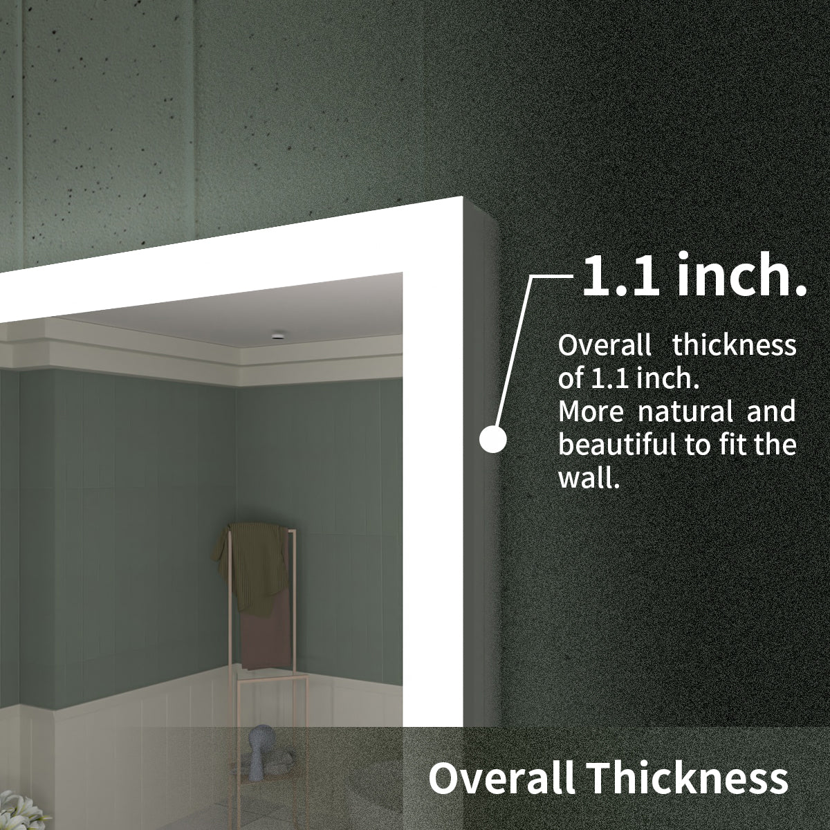 Tydex Rectangular Frameless LED Wall Bathroom Vanity Mirror with Polished Crystal Finish