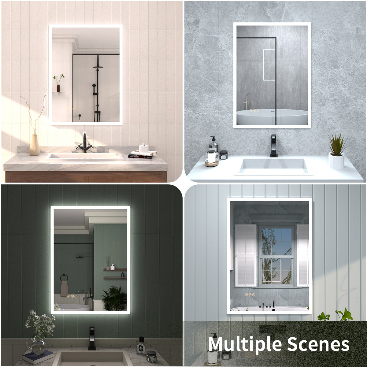 Tydex Rectangular Frameless LED Wall Bathroom Vanity Mirror with Polished Crystal Finish