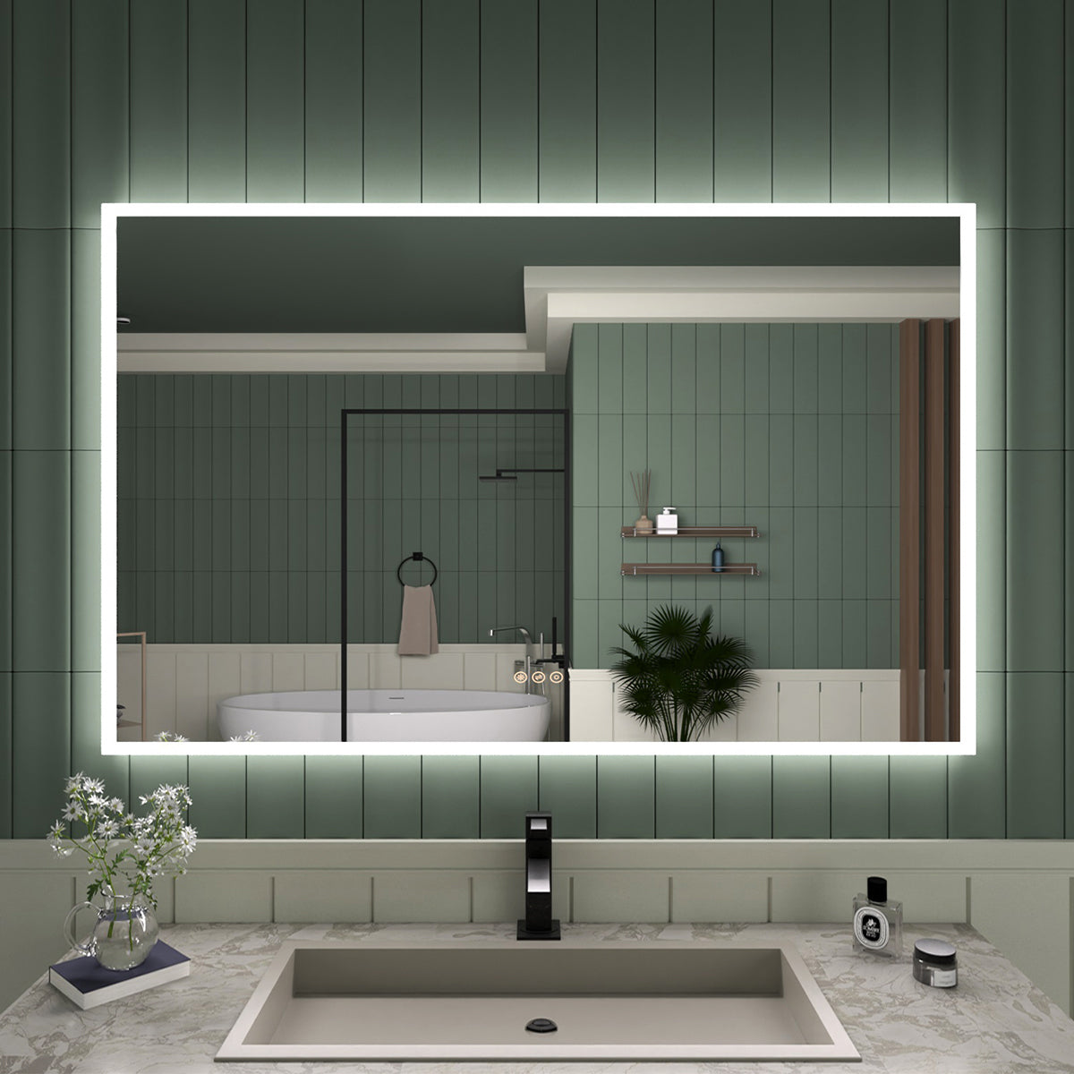 Tydex Rectangular Frameless LED Wall Bathroom Vanity Mirror with Polished Crystal Finish