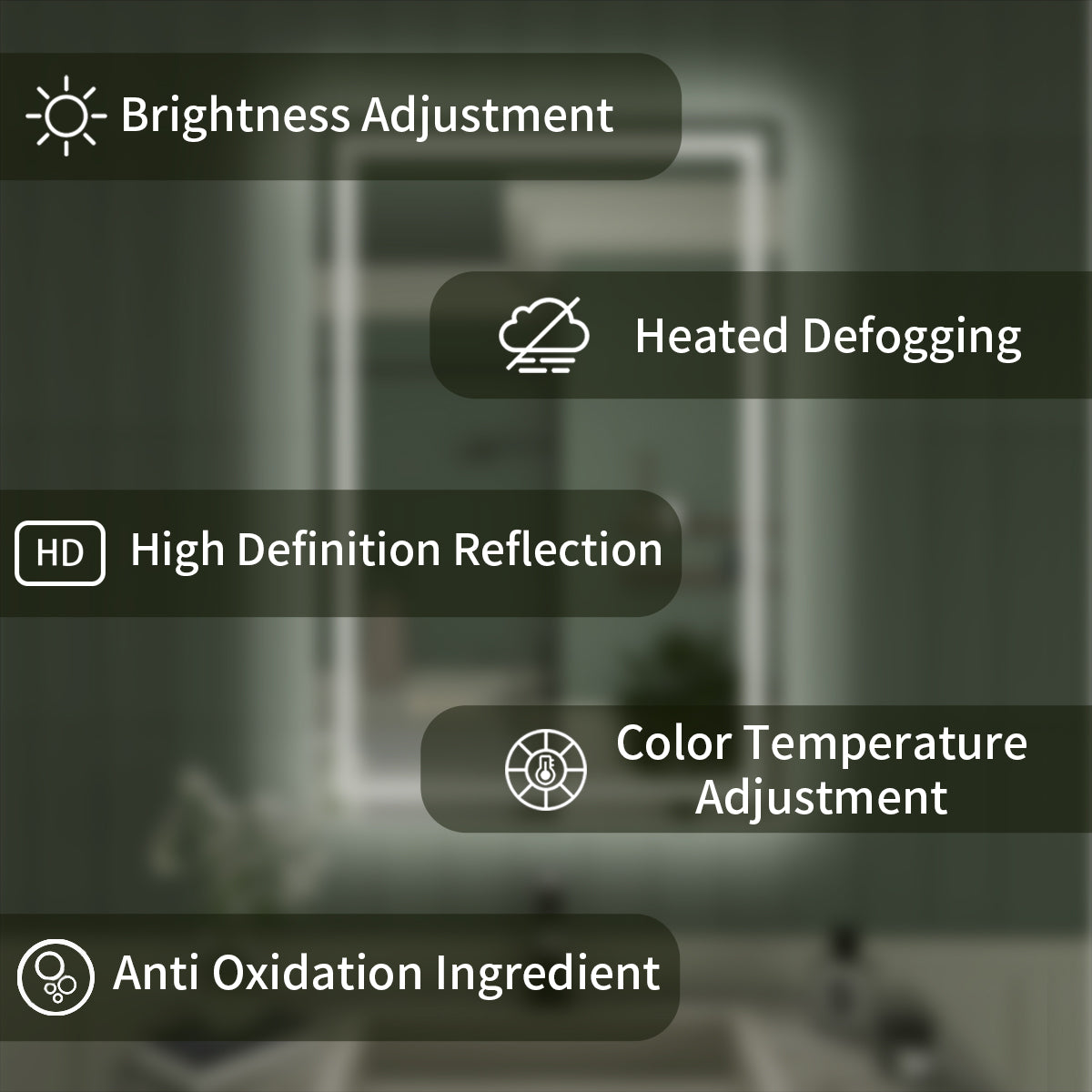 Tydex Rectangular Frameless LED Light Anti-Fog Wall Bathroom Vanity Mirror in Polished Crystal