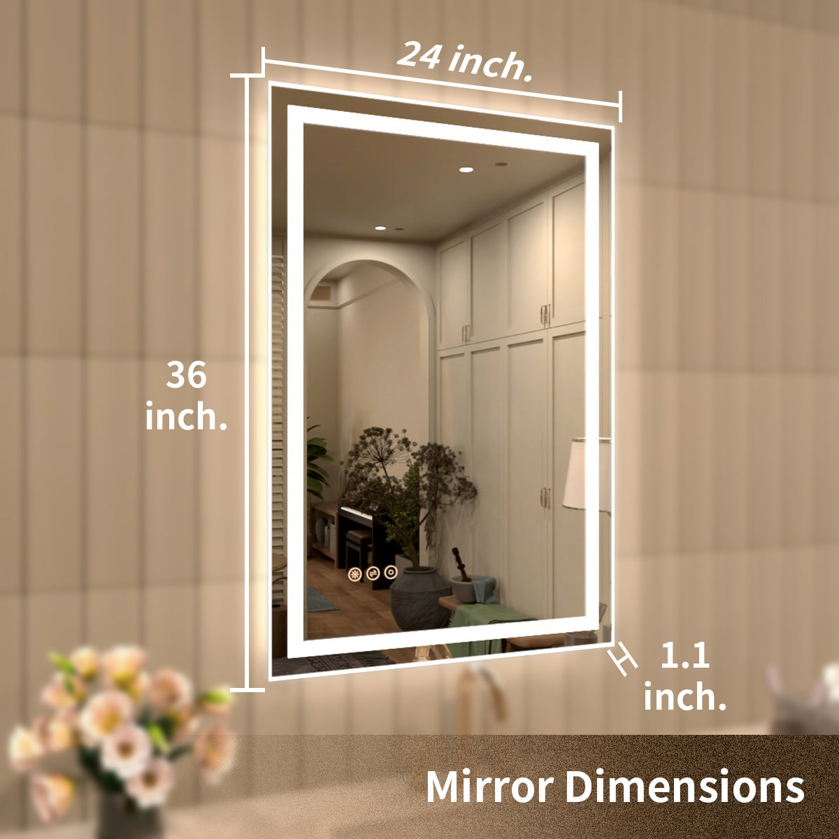 TaiMei Multiple Sizes Rectangular Frameless LED Anti-Fog Wall Bathroom Vanity Mirror