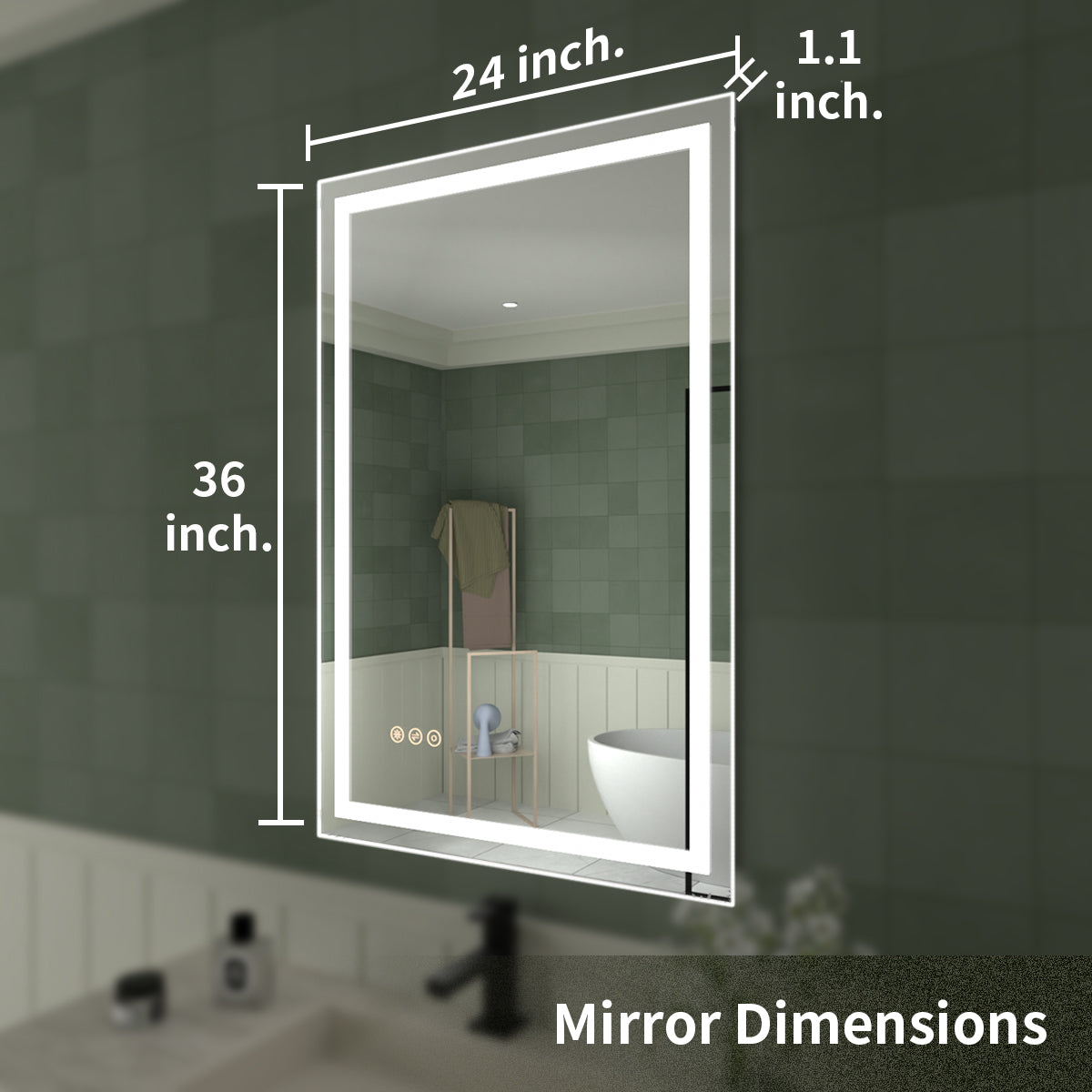 Tydex Rectangular Frameless LED Light Anti-Fog Wall Bathroom Vanity Mirror in Polished Crystal
