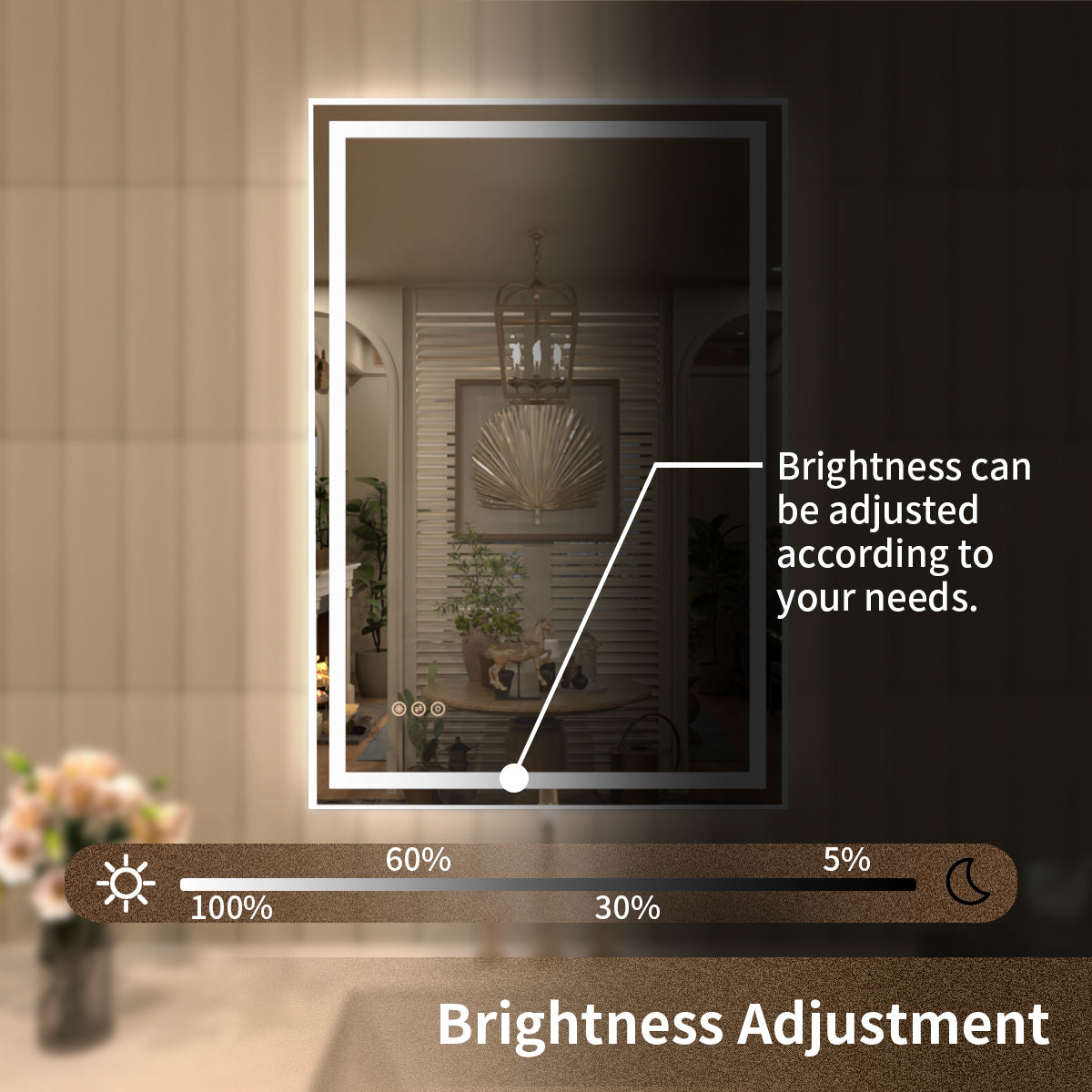 TaiMei Multiple Sizes Rectangular Frameless LED Anti-Fog Wall Bathroom Vanity Mirror