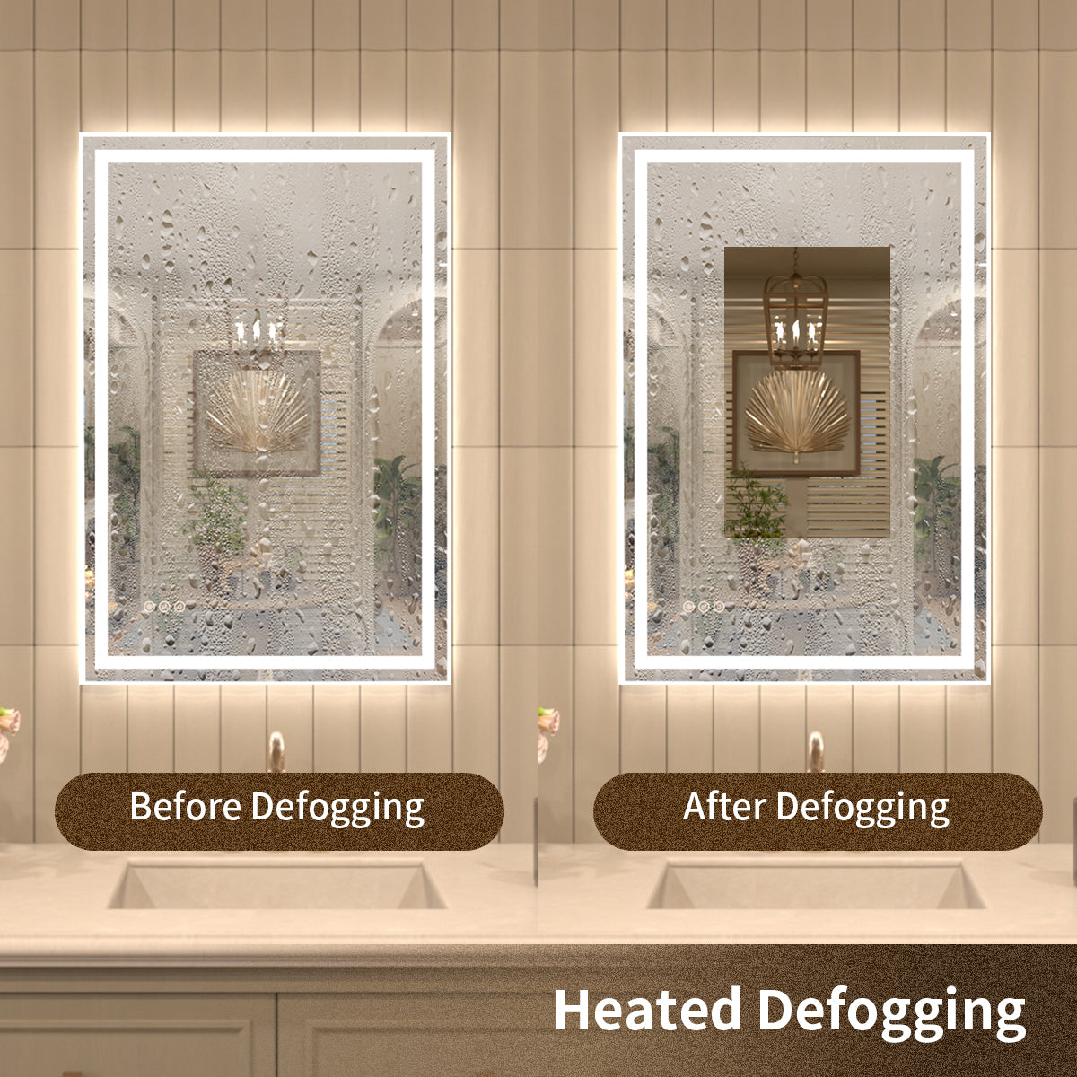 TaiMei Multiple Sizes Rectangular Frameless LED Anti-Fog Wall Bathroom Vanity Mirror