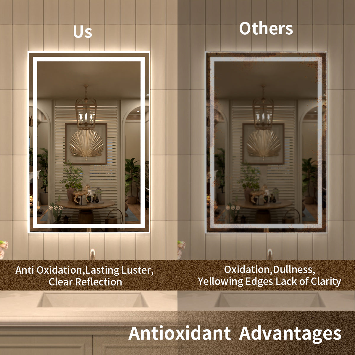 TaiMei Multiple Sizes Rectangular Frameless LED Anti-Fog Wall Bathroom Vanity Mirror