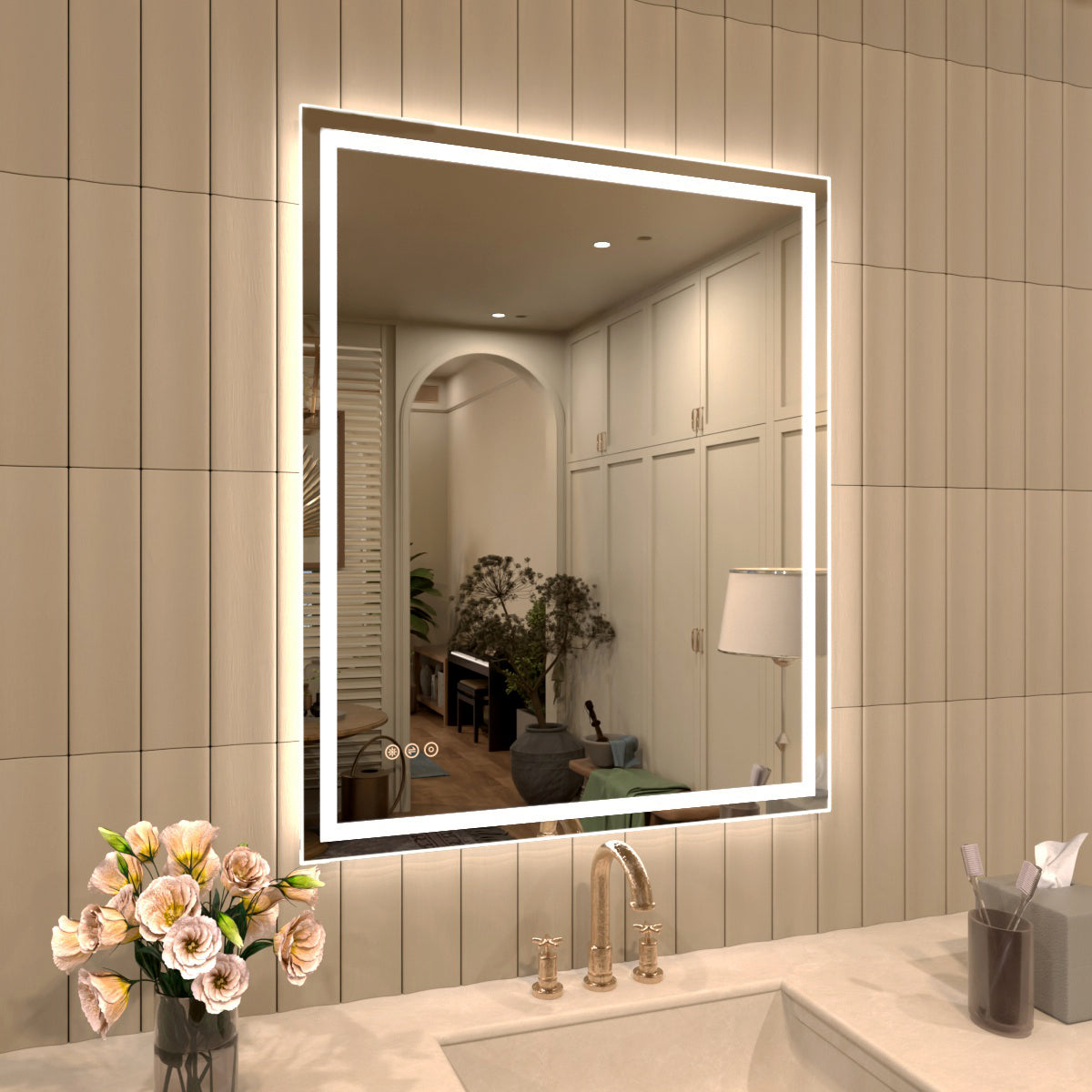TaiMei Multiple Sizes Rectangular Frameless LED Anti-Fog Wall Bathroom Vanity Mirror