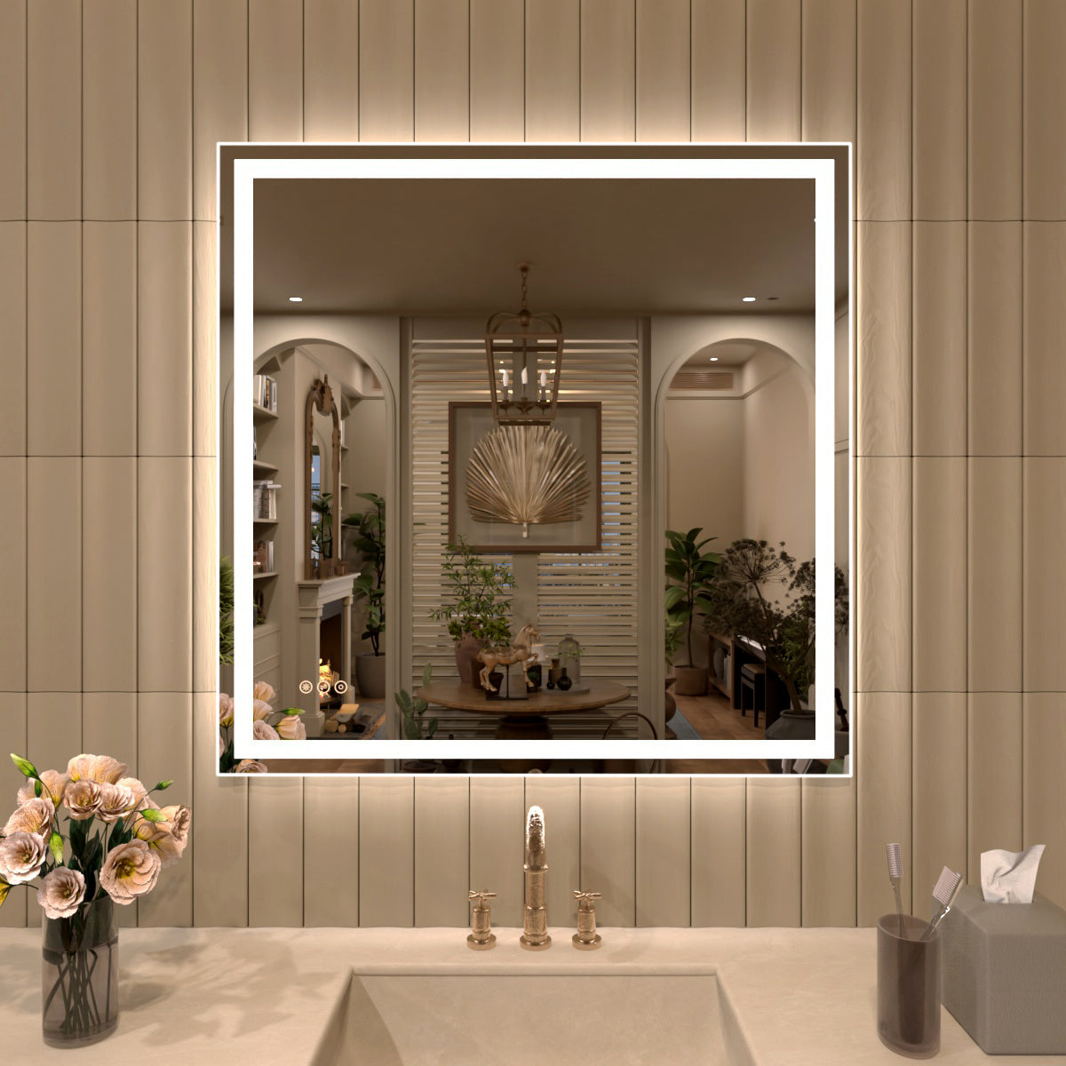 TaiMei Multiple Sizes Rectangular Frameless LED Anti-Fog Wall Bathroom Vanity Mirror