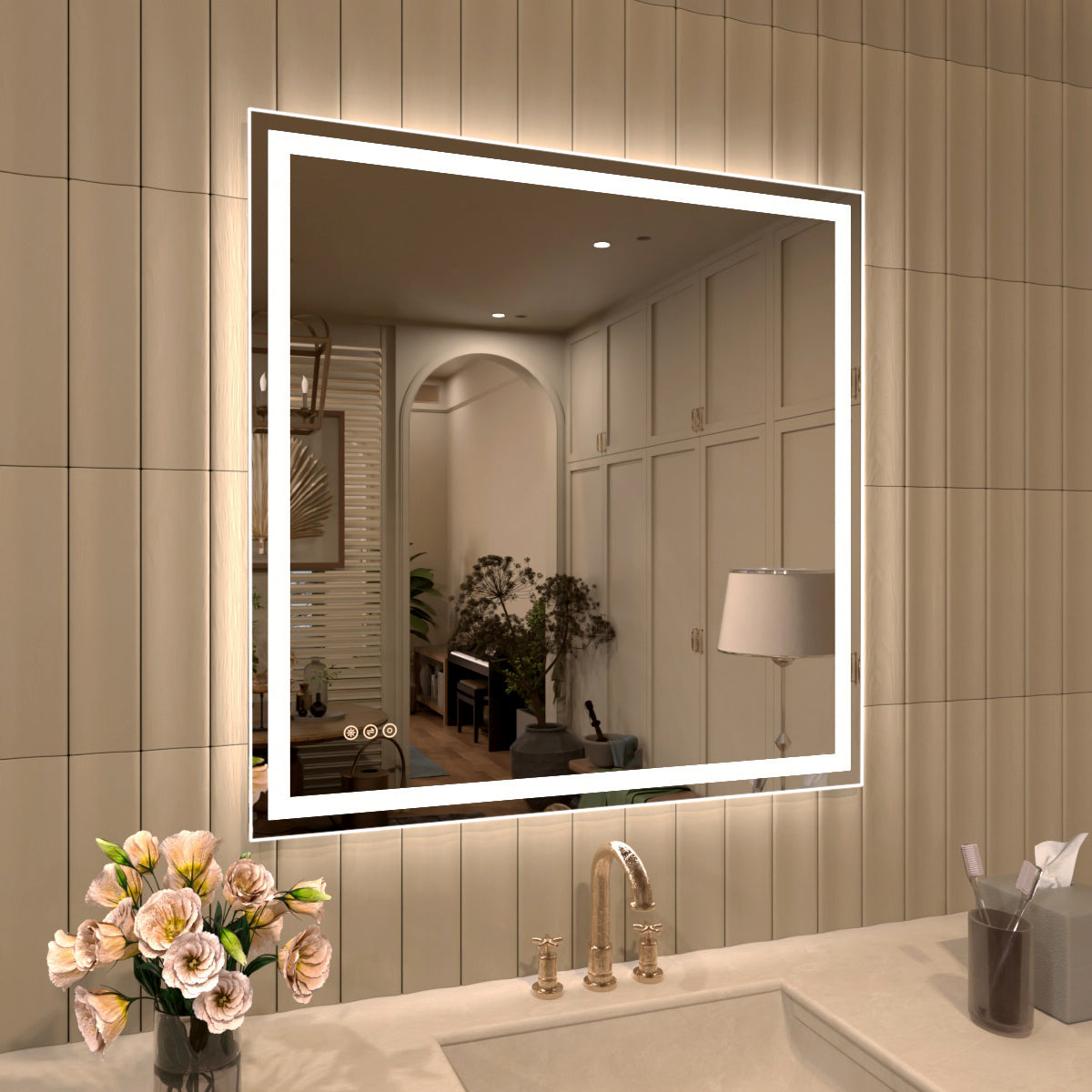 TaiMei Multiple Sizes Rectangular Frameless LED Anti-Fog Wall Bathroom Vanity Mirror