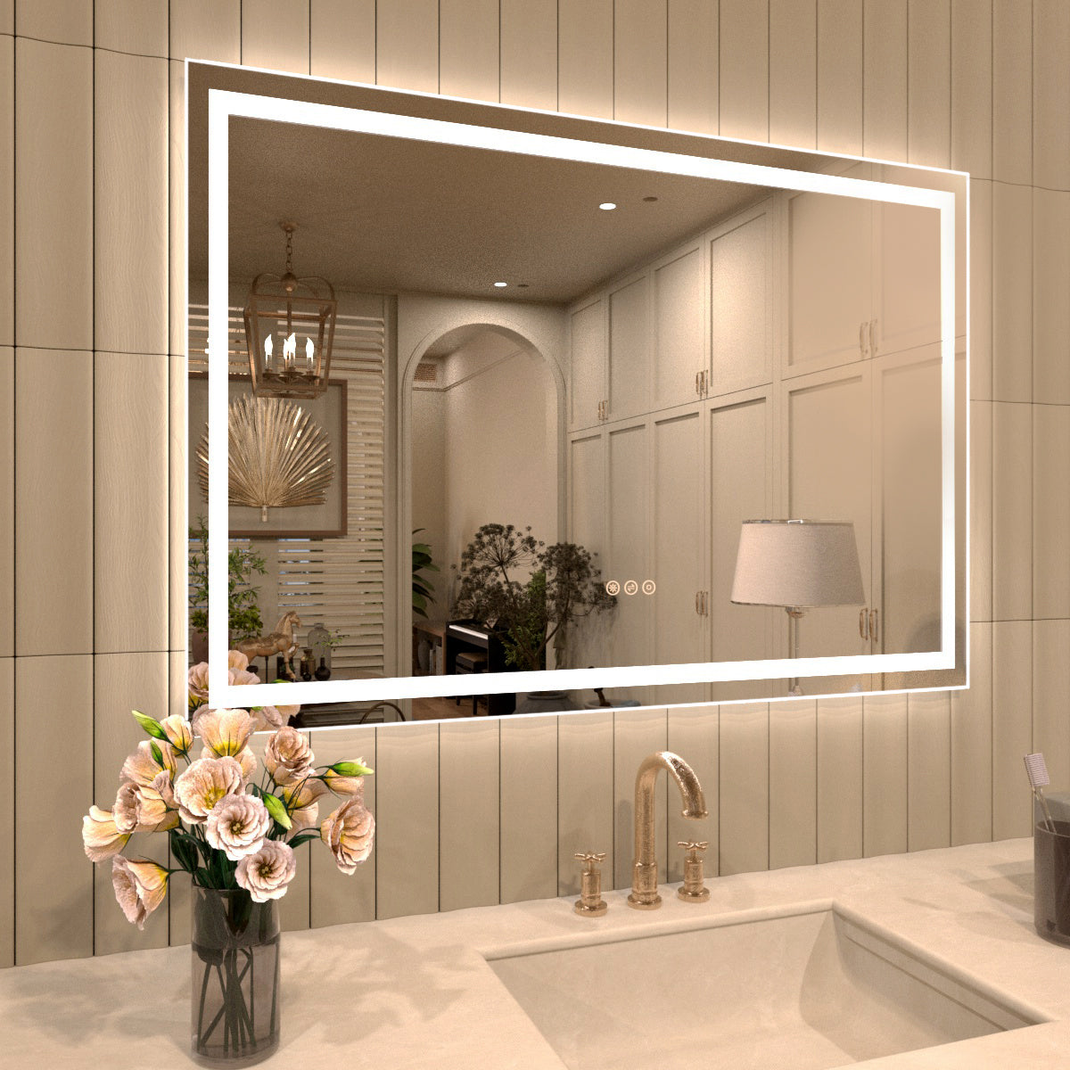 TaiMei Multiple Sizes Rectangular Frameless LED Anti-Fog Wall Bathroom Vanity Mirror