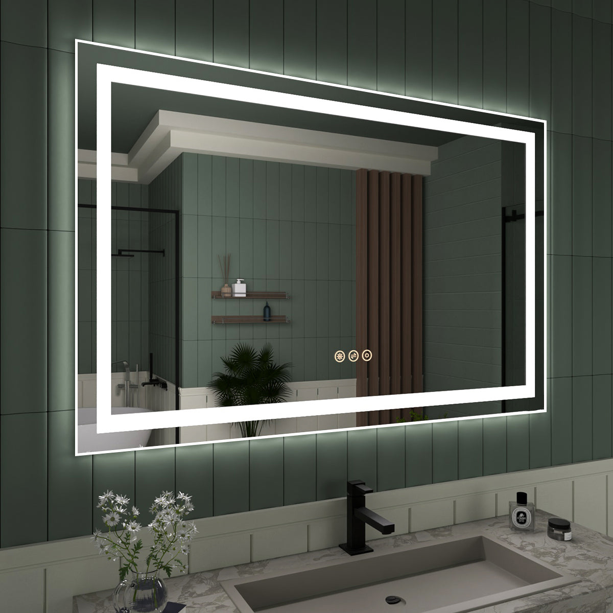 Tydex Rectangular Frameless LED Light Anti-Fog Wall Bathroom Vanity Mirror in Polished Crystal