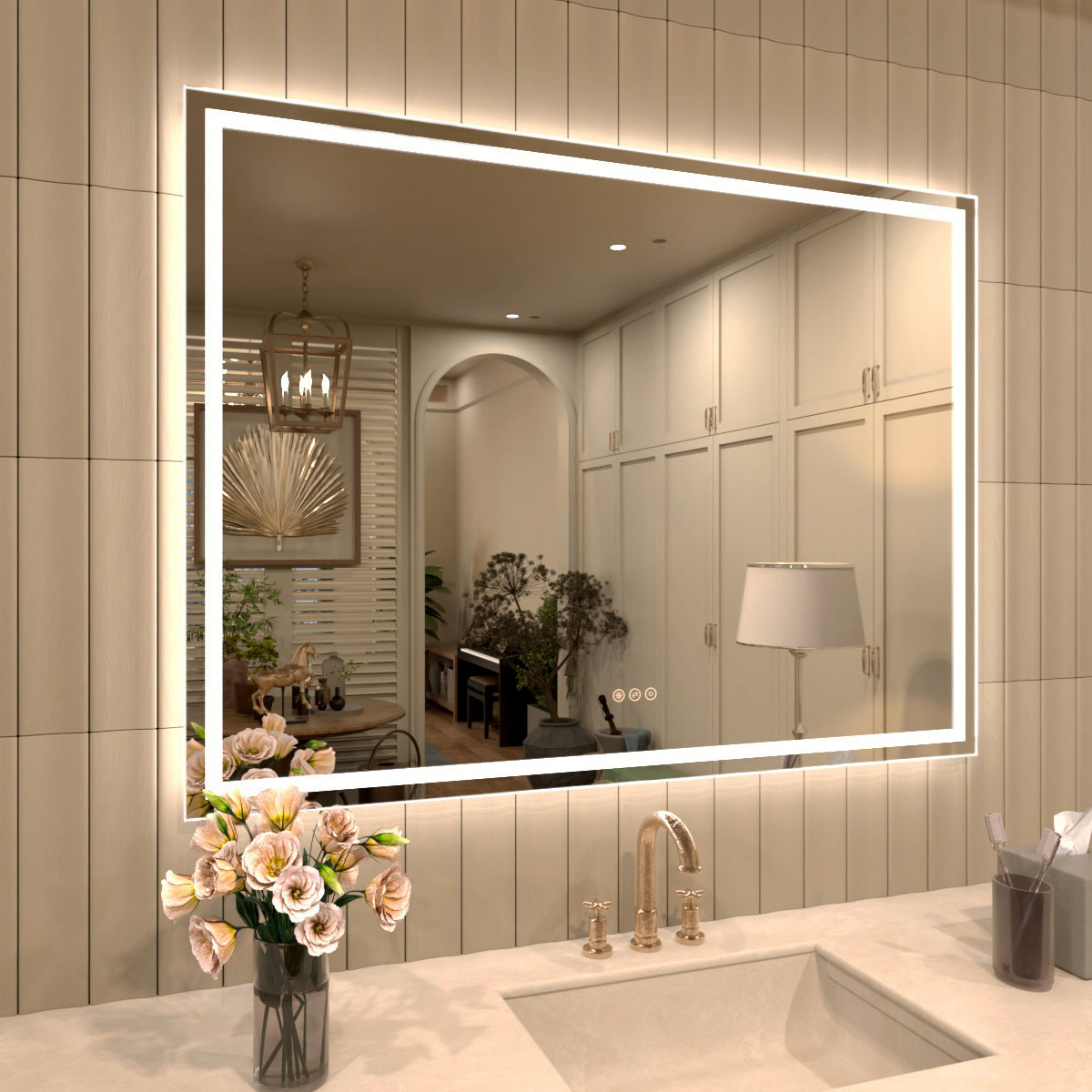 TaiMei Multiple Sizes Rectangular Frameless LED Anti-Fog Wall Bathroom Vanity Mirror