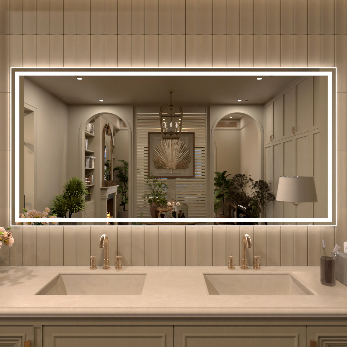 TaiMei Multiple Sizes Rectangular Frameless LED Anti-Fog Wall Bathroom Vanity Mirror