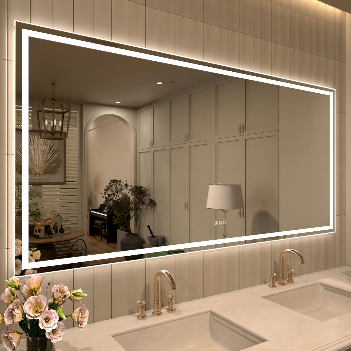 TaiMei Multiple Sizes Rectangular Frameless LED Anti-Fog Wall Bathroom Vanity Mirror